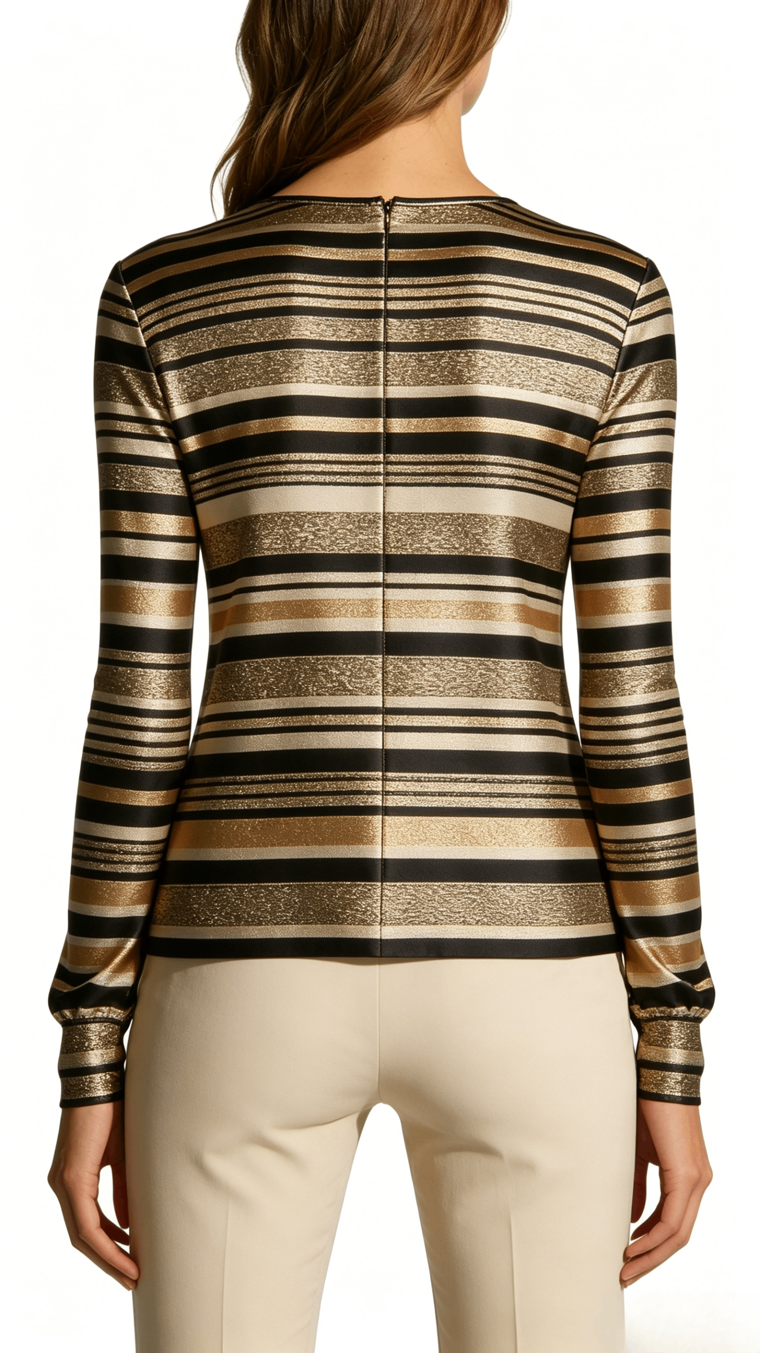 Black and Gold Metallic Striped Top - Image 3