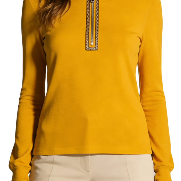 Yellow Zip-Detail Long Sleeve Top