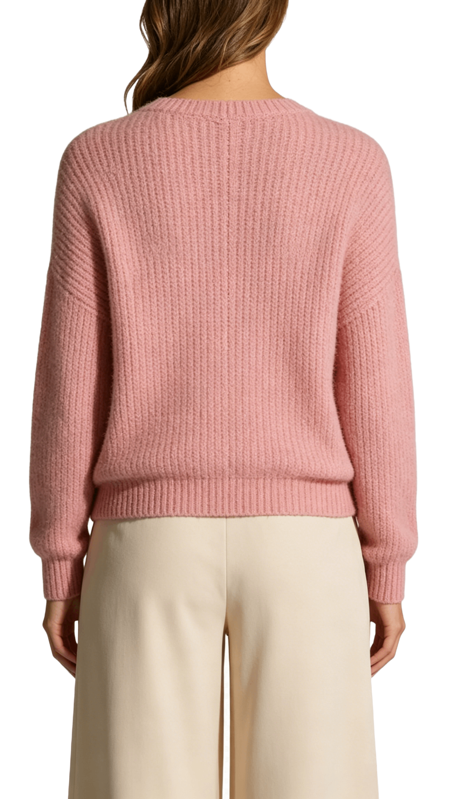 Dusty Pink Ribbed Knit Sweater - Image 3