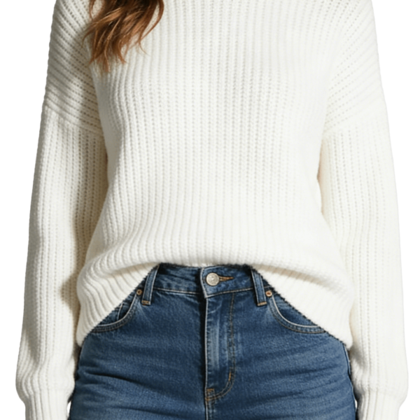 White Ribbed Knit Sweater