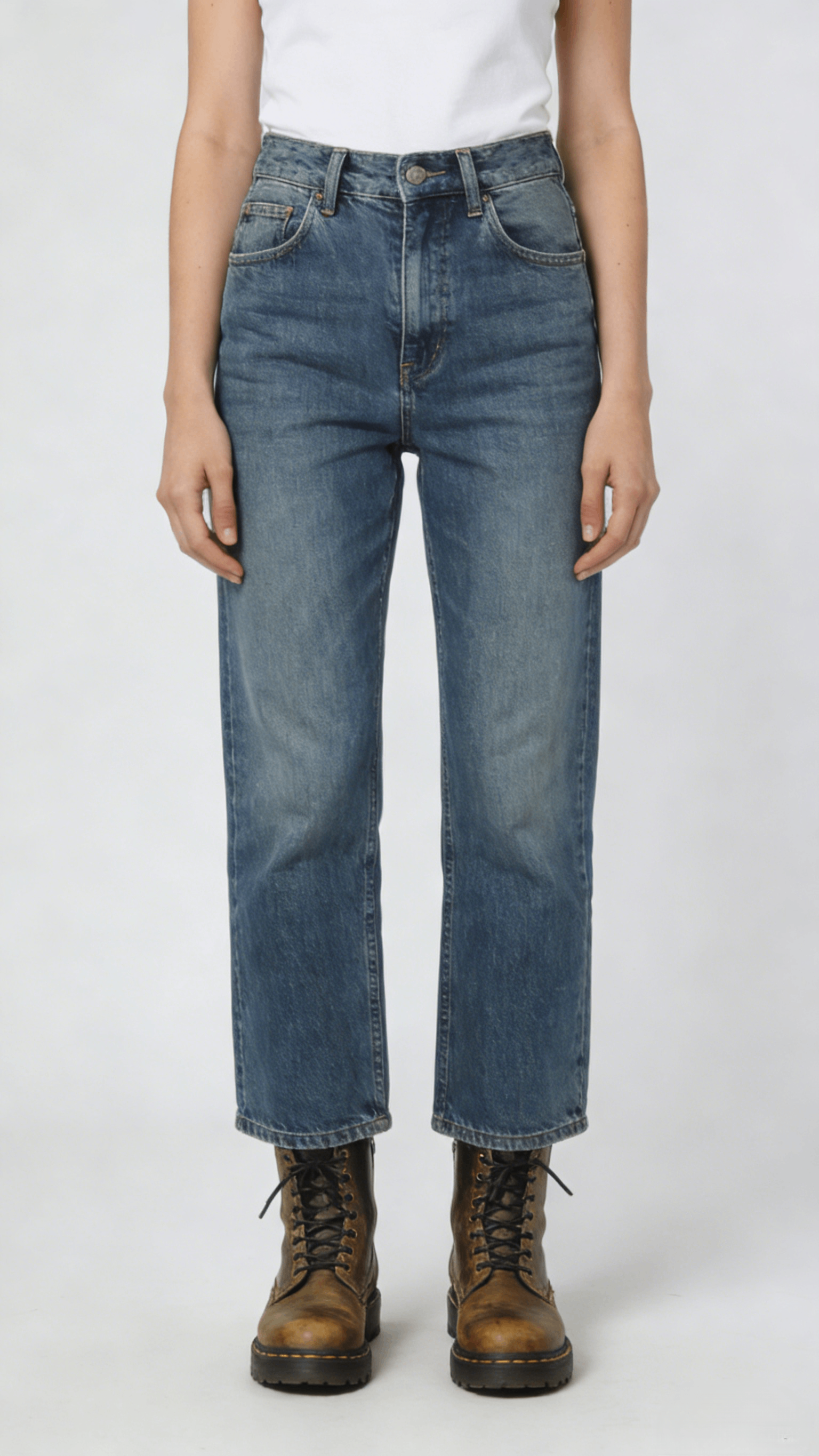 Vintage Blue High Waist Straight Leg Cropped Jeans