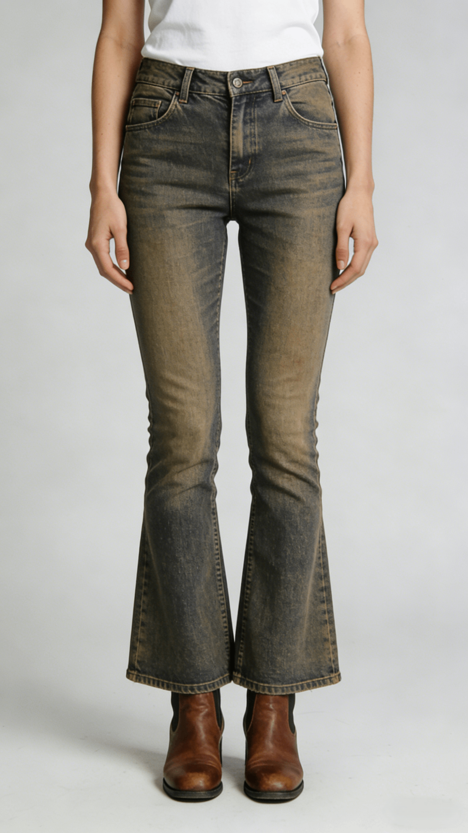 Vintage Washed Blue High Waist Flare Jeans