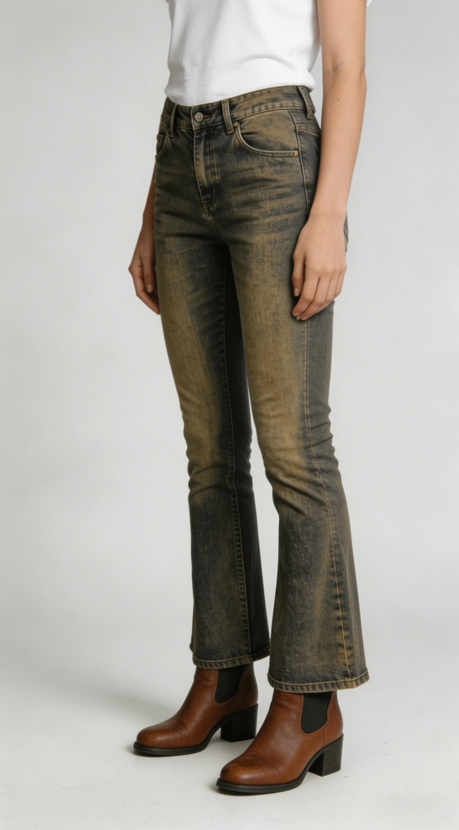 Vintage Washed Blue High Waist Flare Jeans - Image 2
