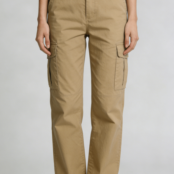 Khaki Multi-Pocket Straight Leg Cargo Pants