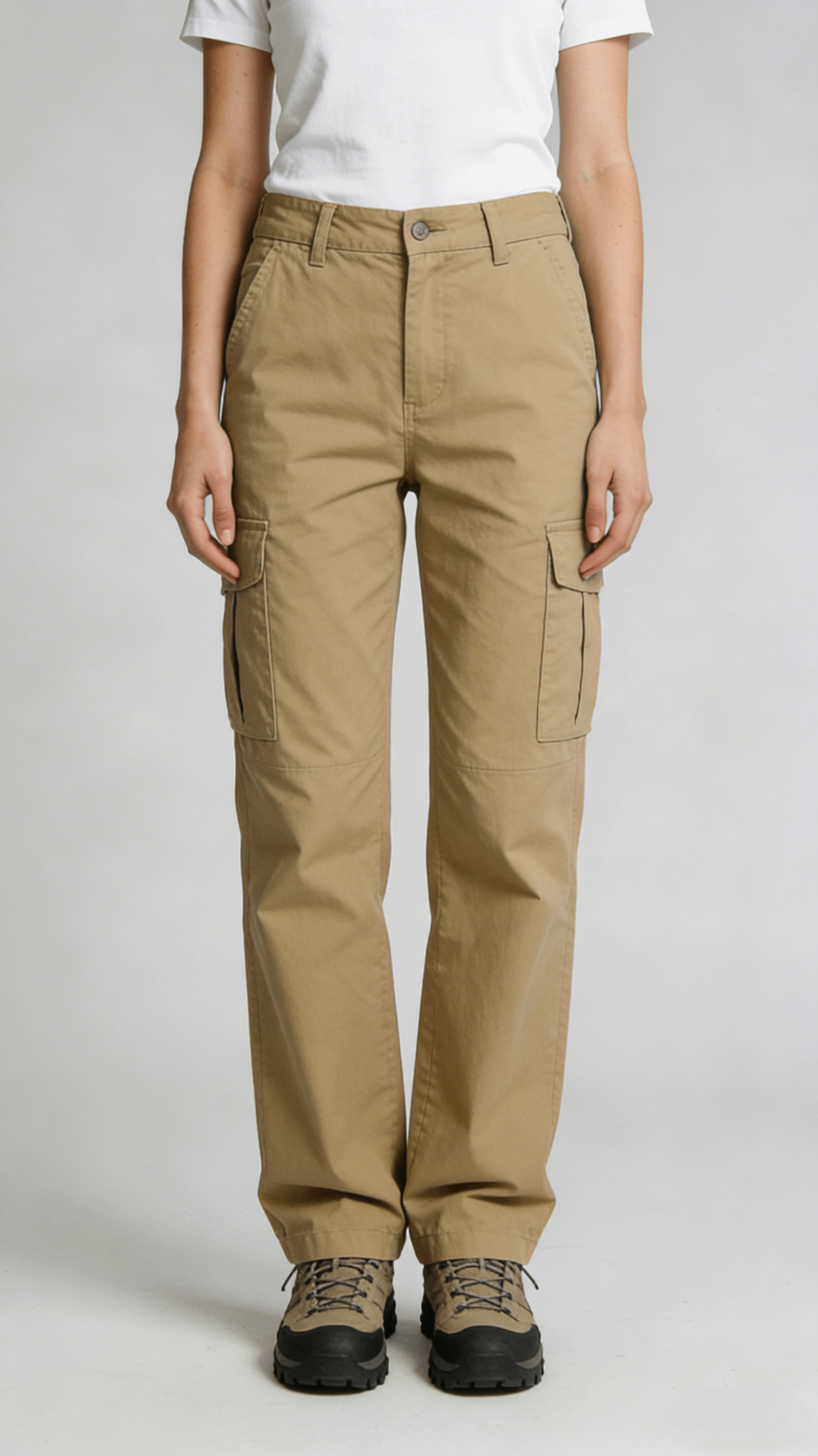 Khaki Multi-Pocket Straight Leg Cargo Pants