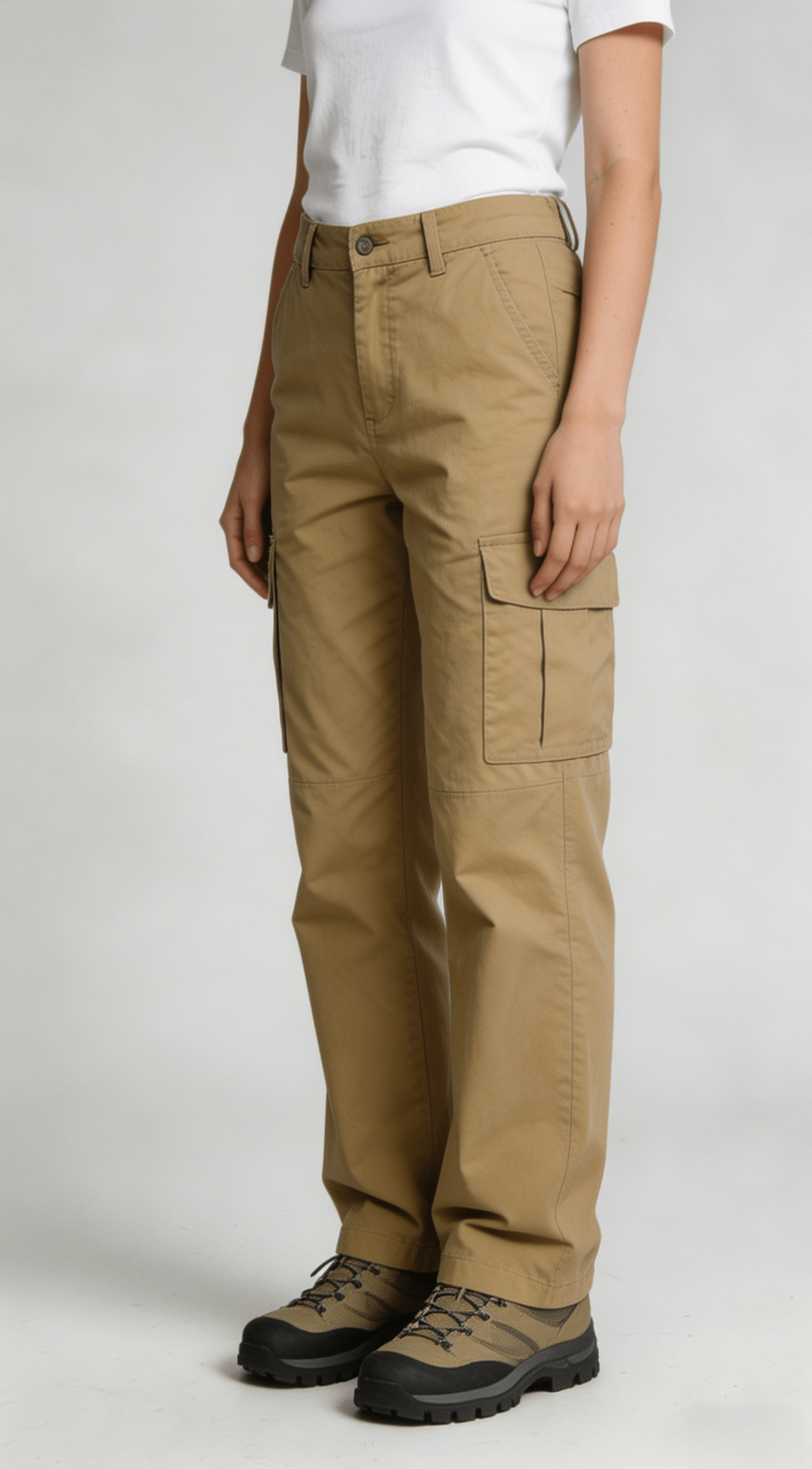 Khaki Multi-Pocket Straight Leg Cargo Pants - Image 2