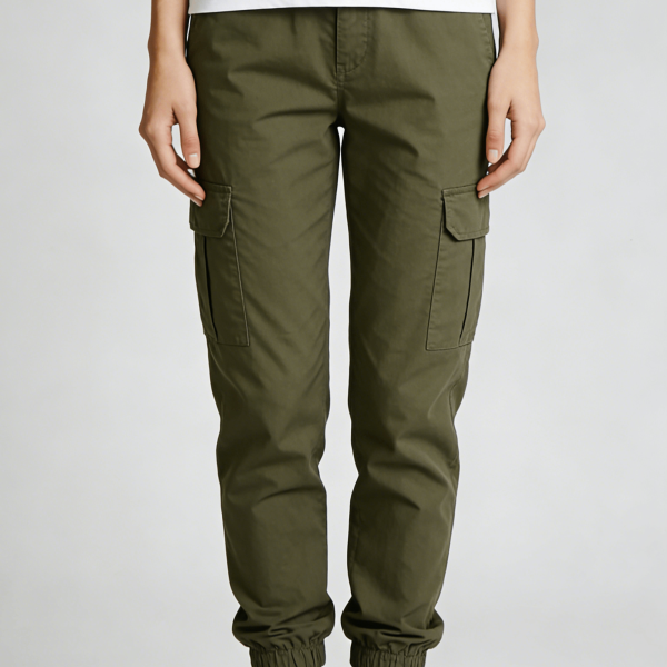 Olive Green Cargo Jogger Pants with Elastic Cuffs