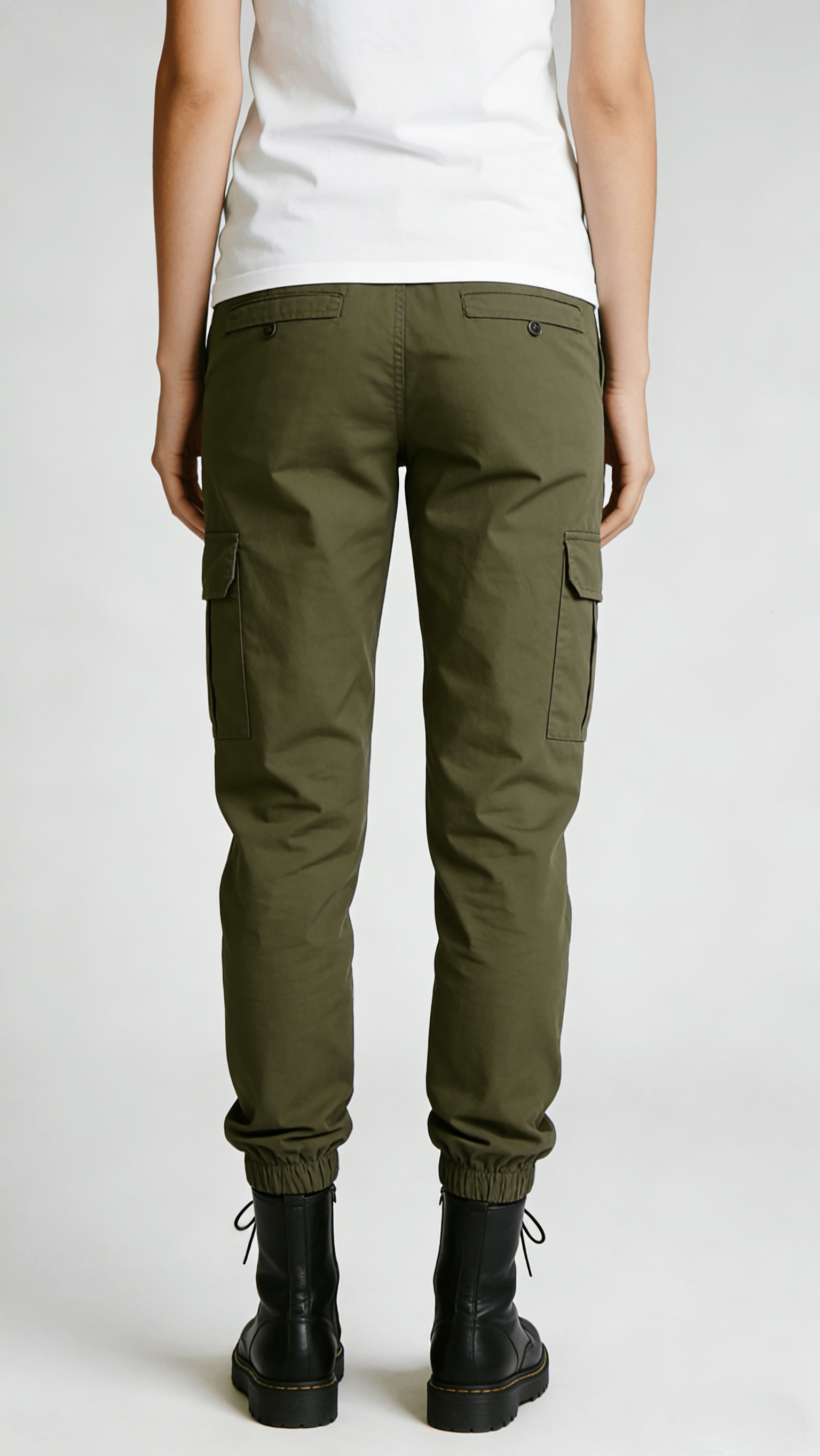 Olive Green Cargo Jogger Pants with Elastic Cuffs - Image 3