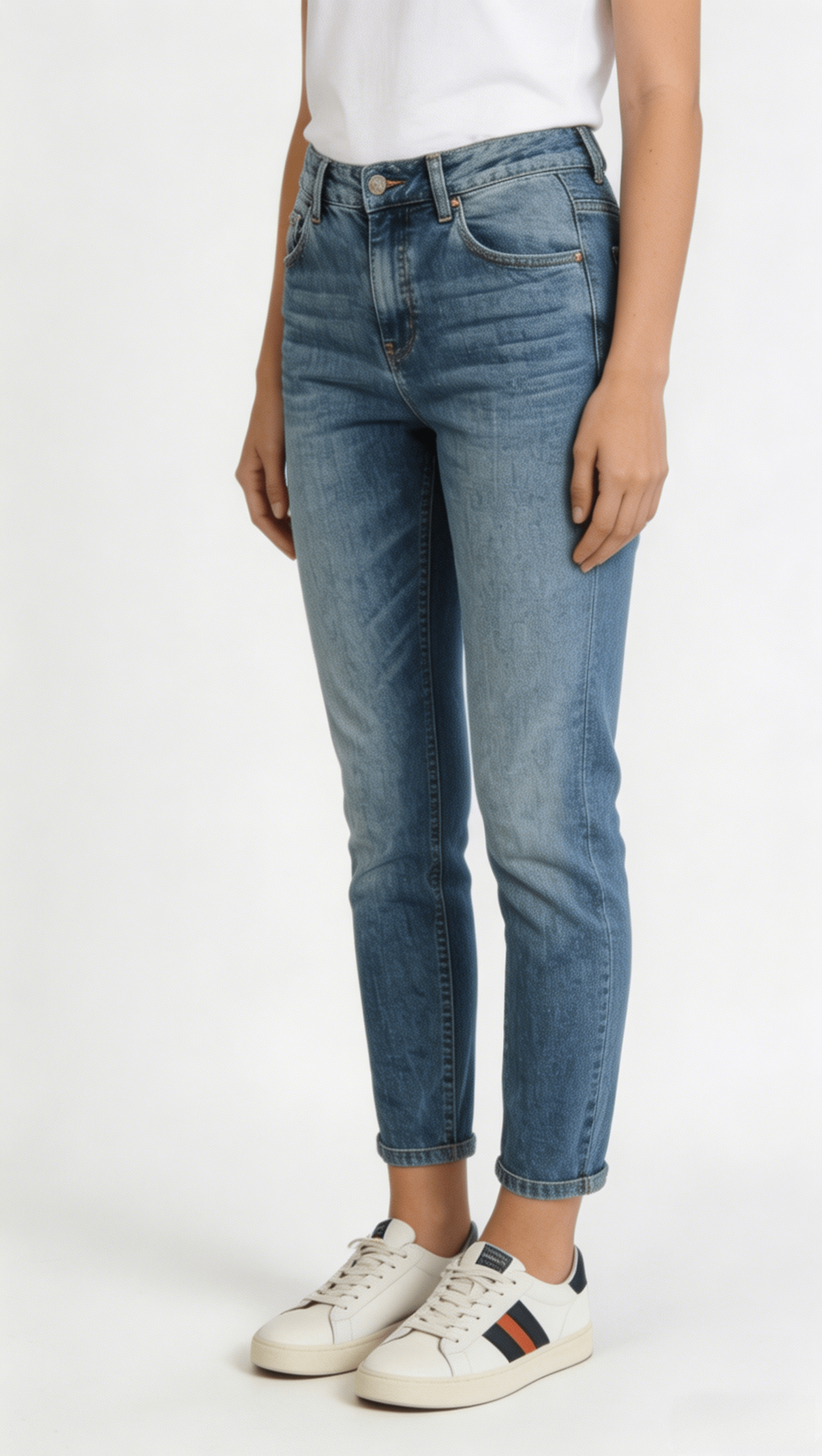 Light Blue High Waist Slim Fit Cropped Jeans - Image 2