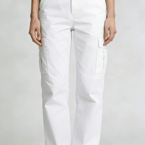 White Multi-Pocket Straight Leg Cargo Pants