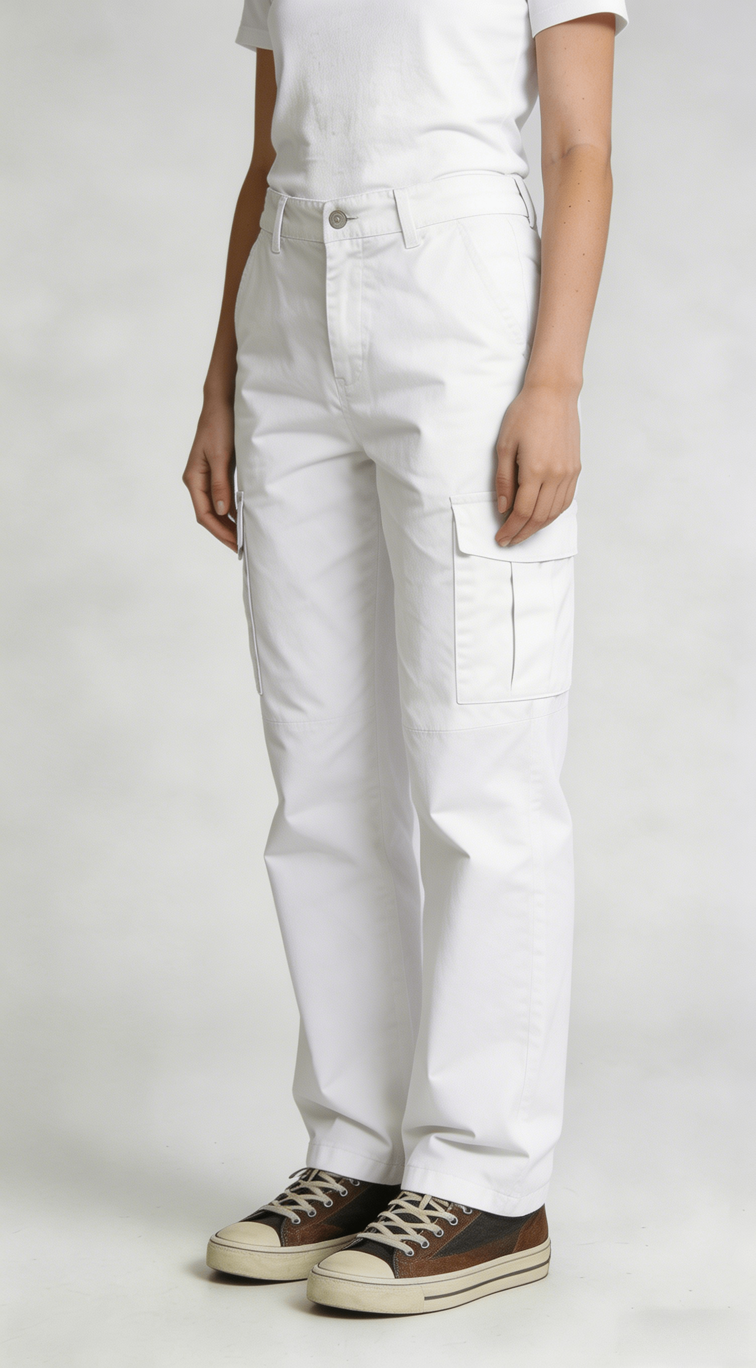 White Multi-Pocket Straight Leg Cargo Pants - Image 2