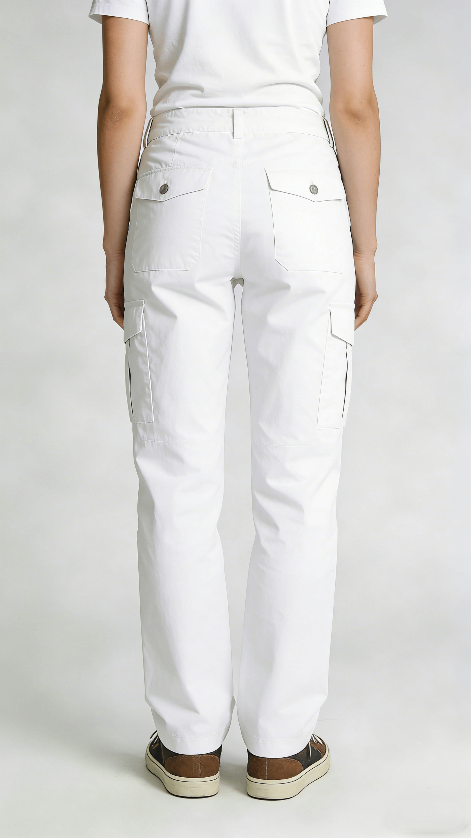 White Multi-Pocket Straight Leg Cargo Pants - Image 3