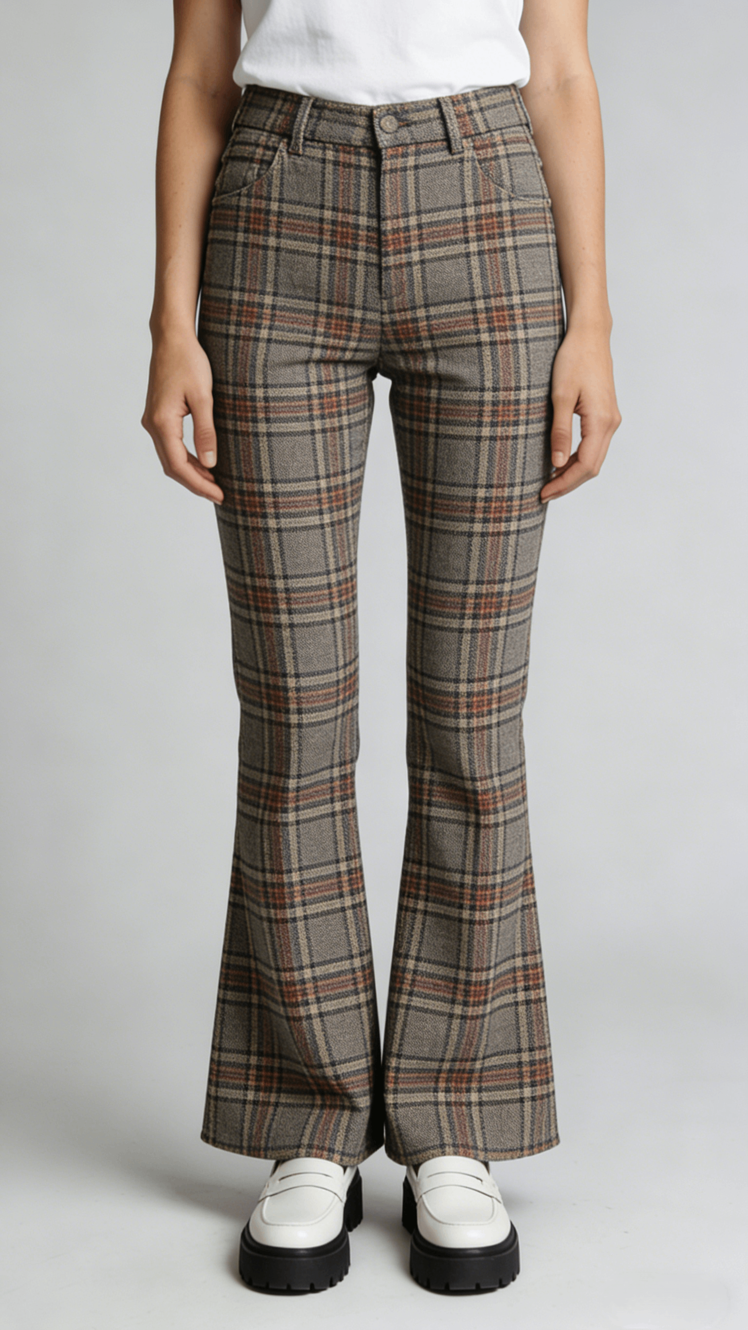 Vintage Plaid High Waist Flare Pants
