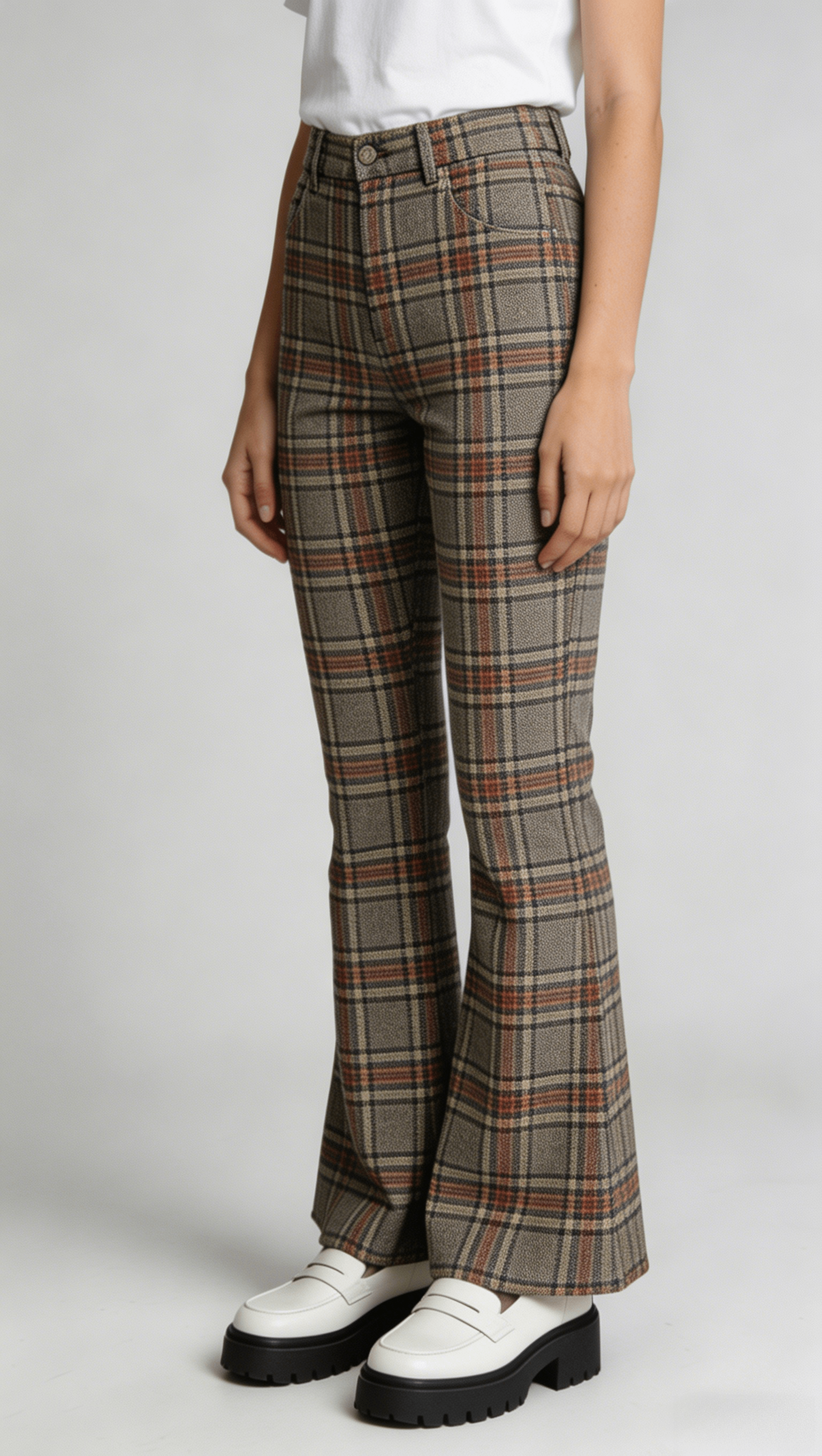 Vintage Plaid High Waist Flare Pants - Image 2