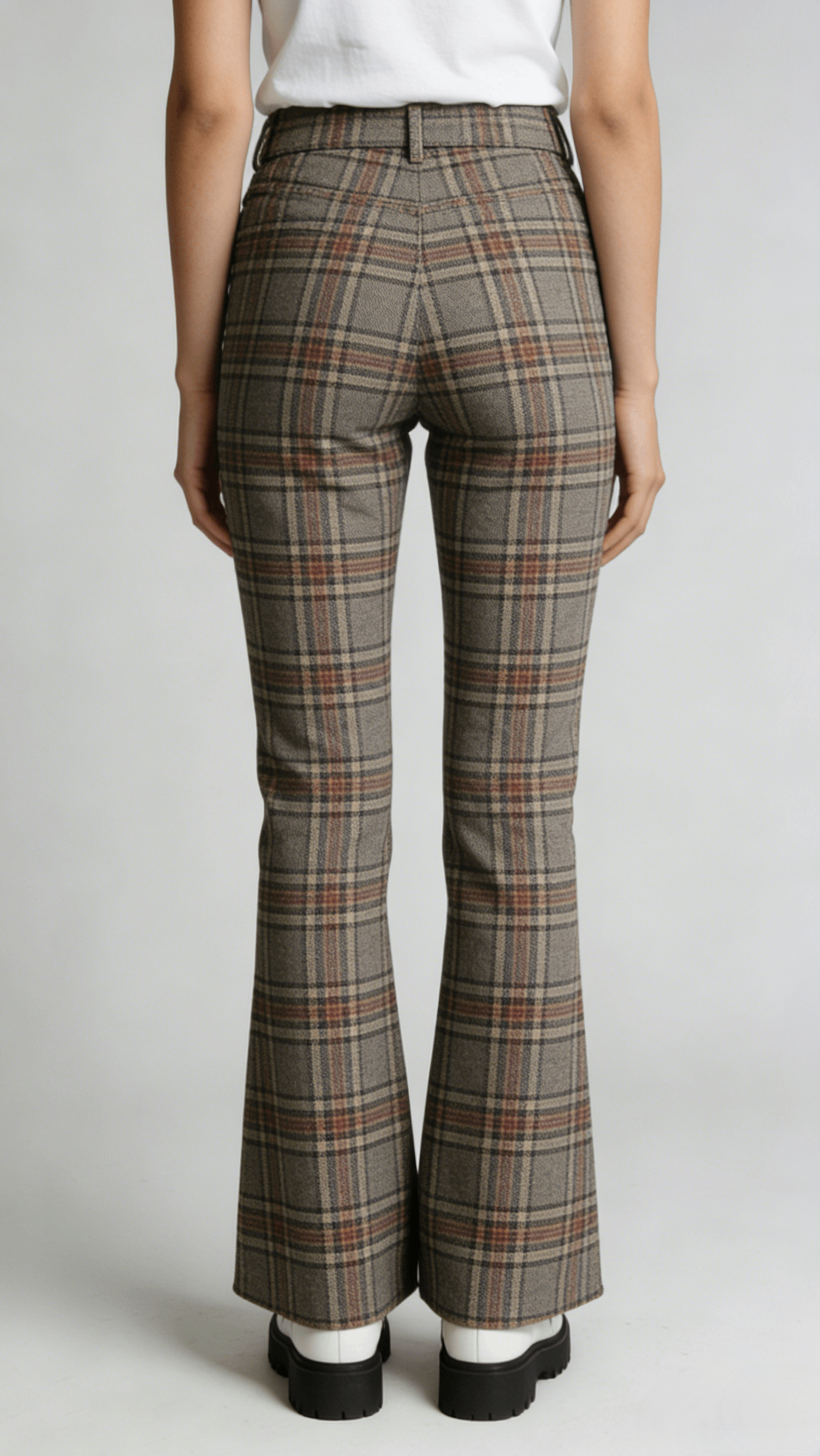 Vintage Plaid High Waist Flare Pants - Image 3
