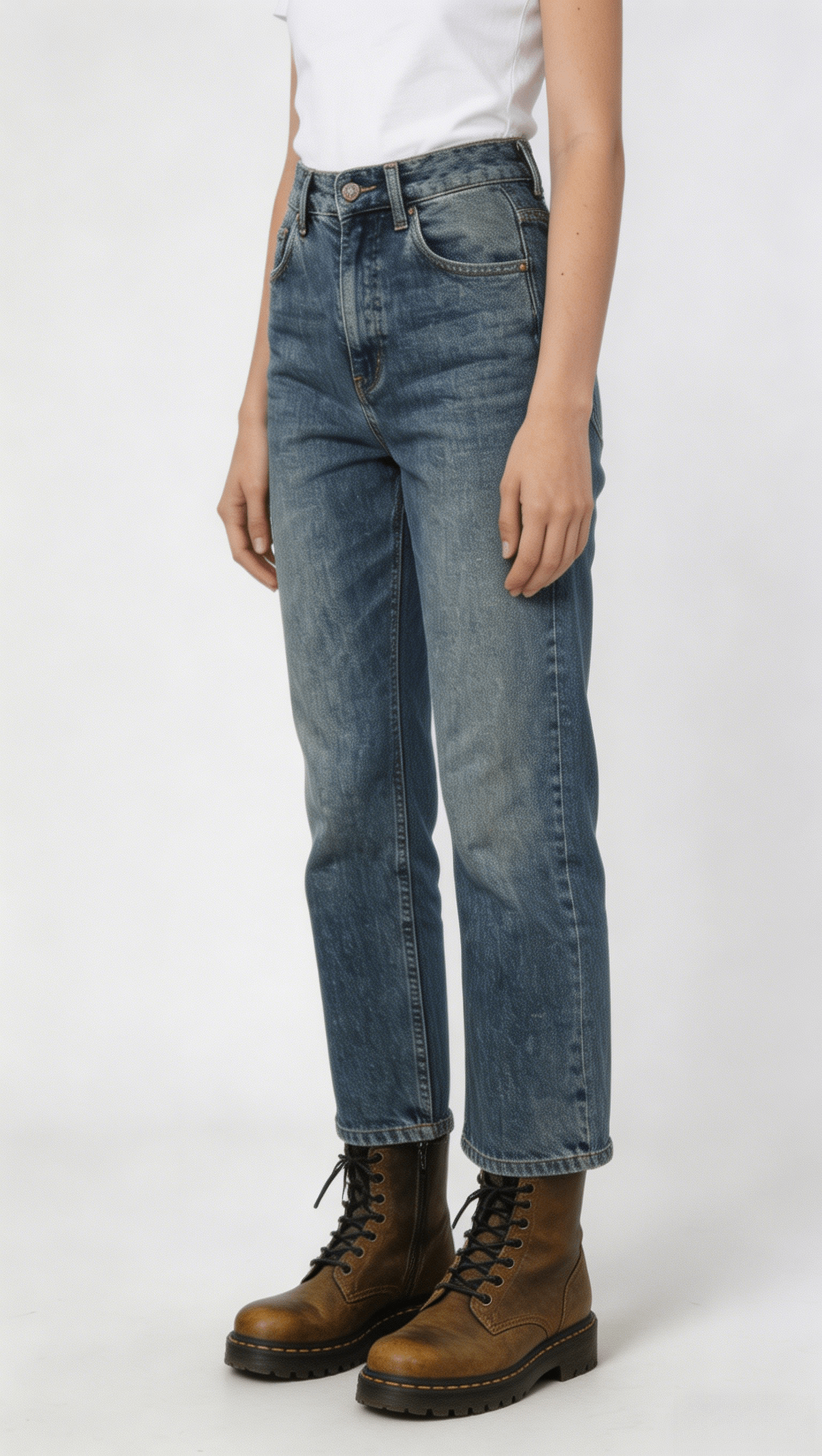 Vintage Blue High Waist Straight Leg Cropped Jeans - Image 2