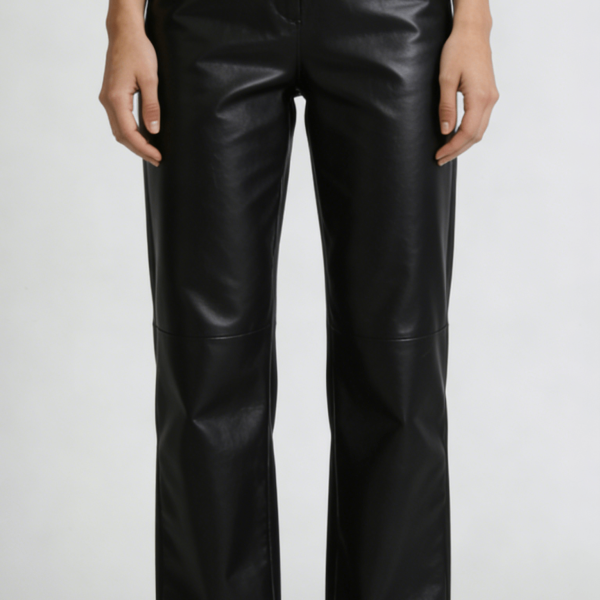 Black Faux Leather High Waist Straight Leg Pants