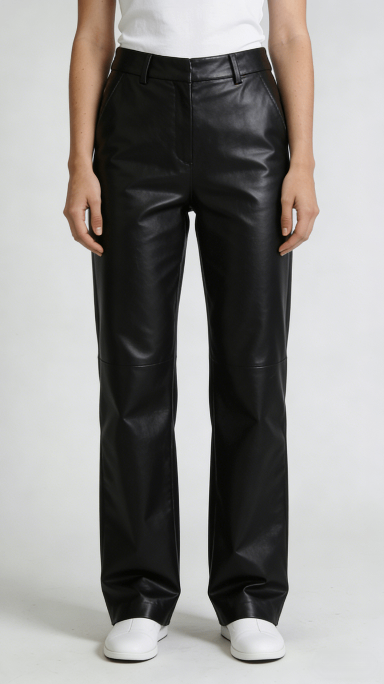 Black Faux Leather High Waist Straight Leg Pants