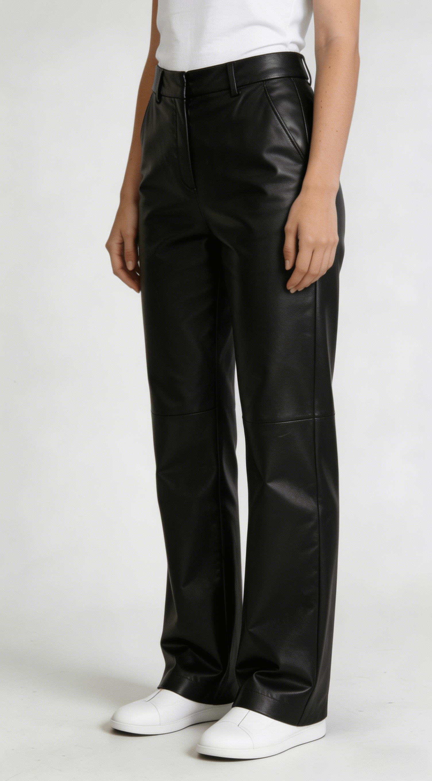 Black Faux Leather High Waist Straight Leg Pants - Image 2