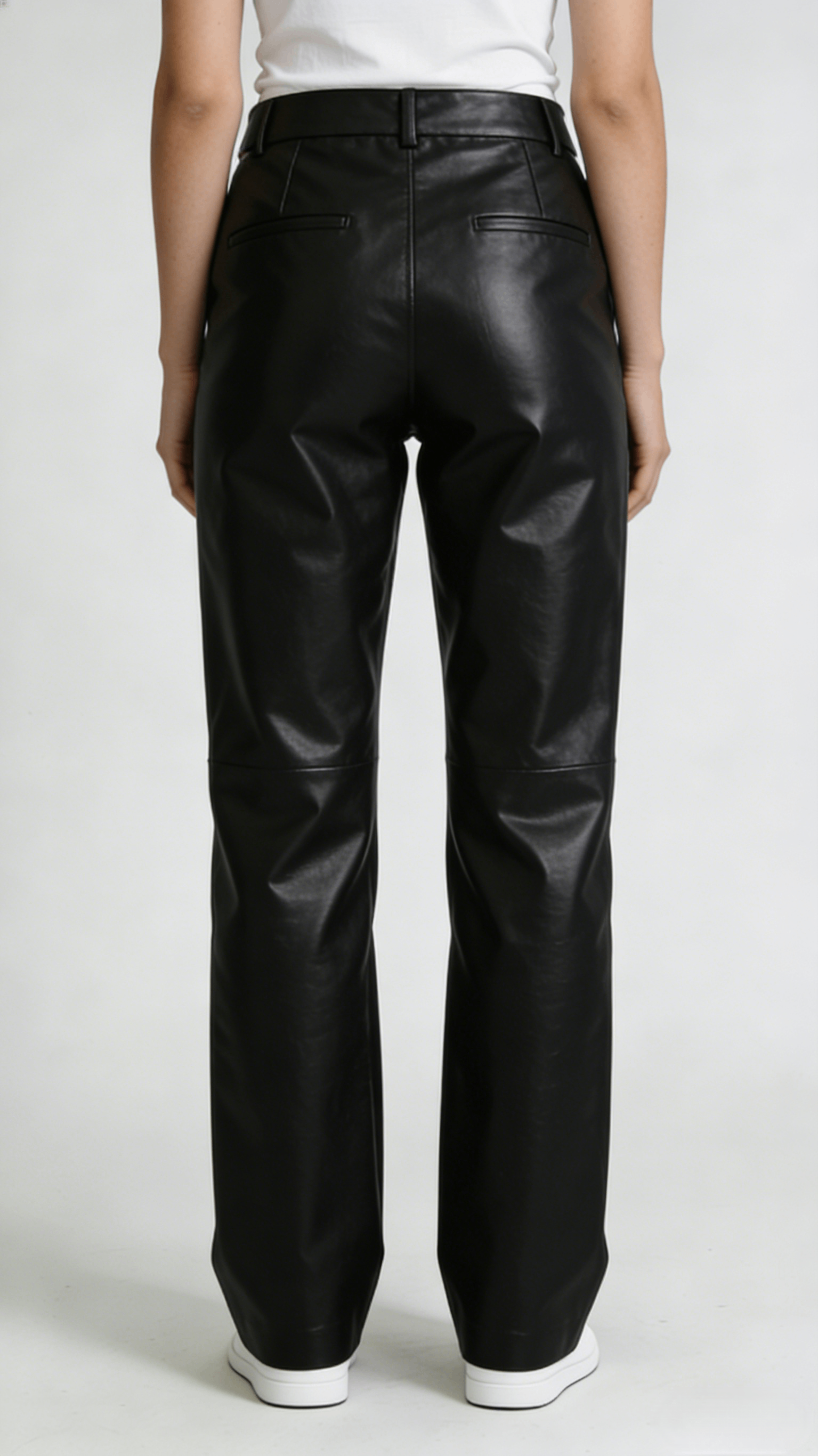 Black Faux Leather High Waist Straight Leg Pants - Image 3