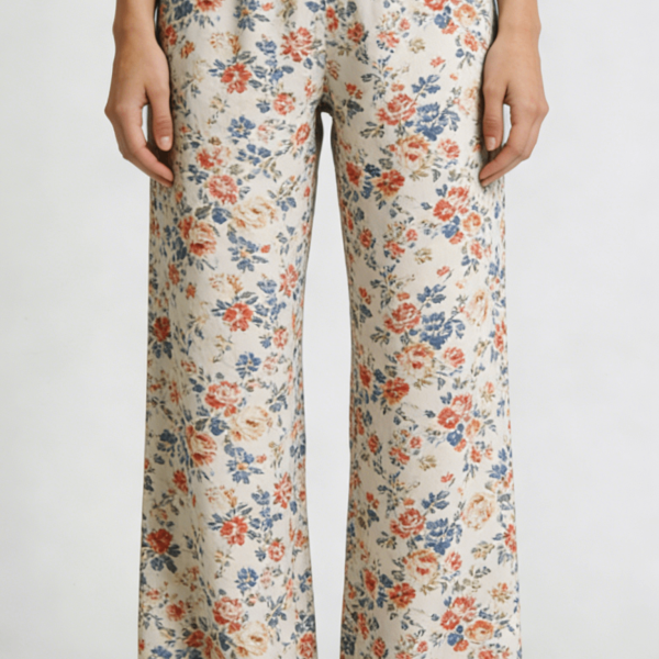 Vintage Floral Print High Waist Wide Leg Pants