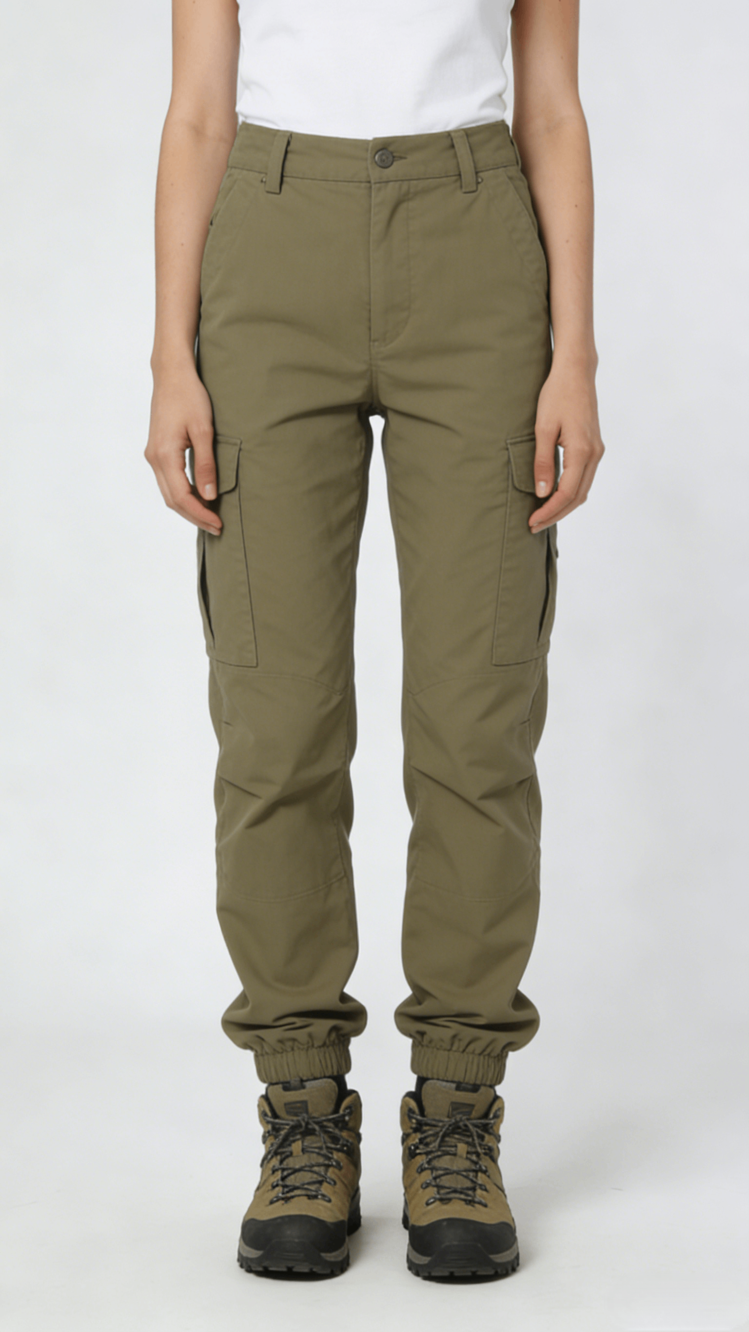 Olive Green Cargo Jogger Pants with Elastic Cuffs