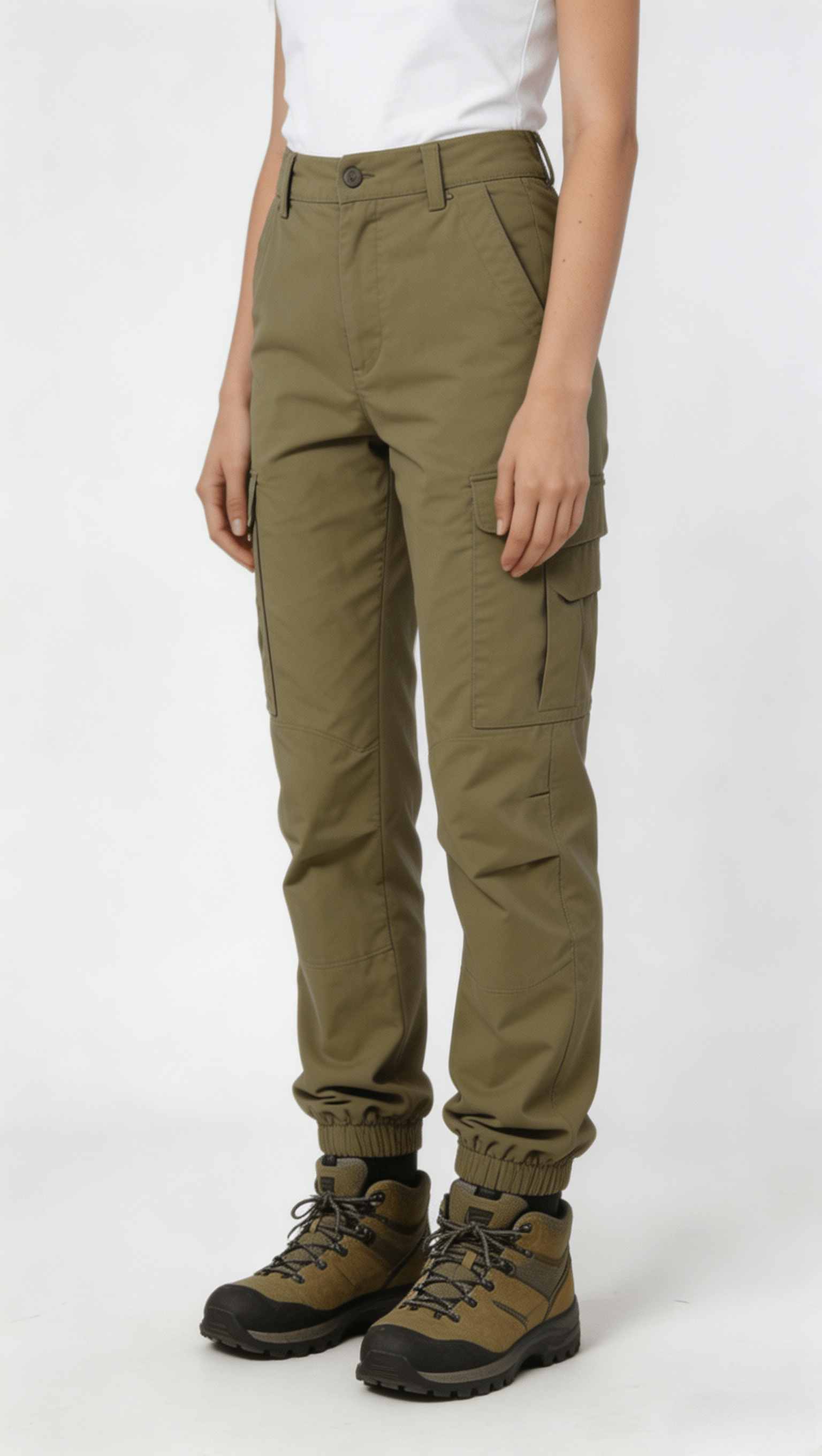 Olive Green Cargo Jogger Pants with Elastic Cuffs - Image 2