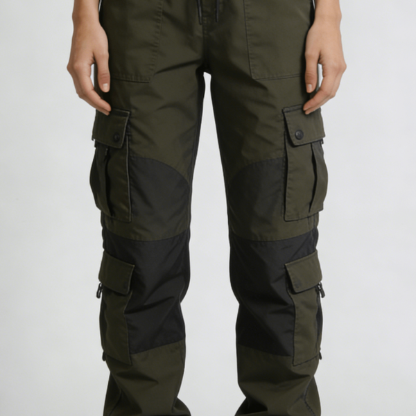 Olive Green Multi-Pocket Drawstring Cargo Jogger Pants