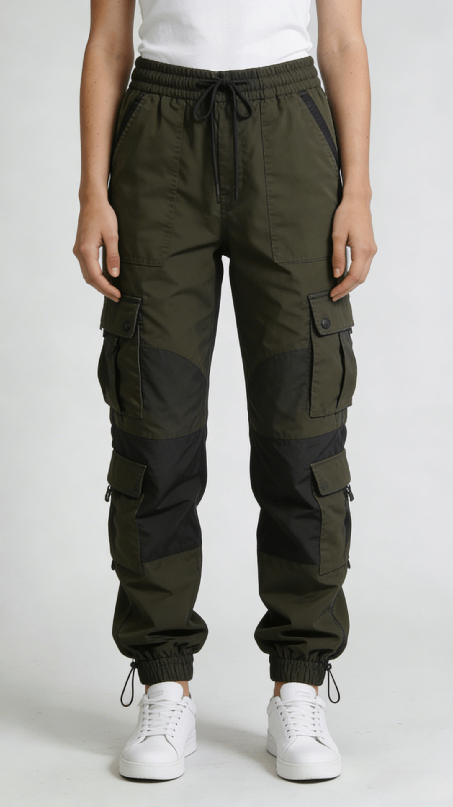 Olive Green Multi-Pocket Drawstring Cargo Jogger Pants