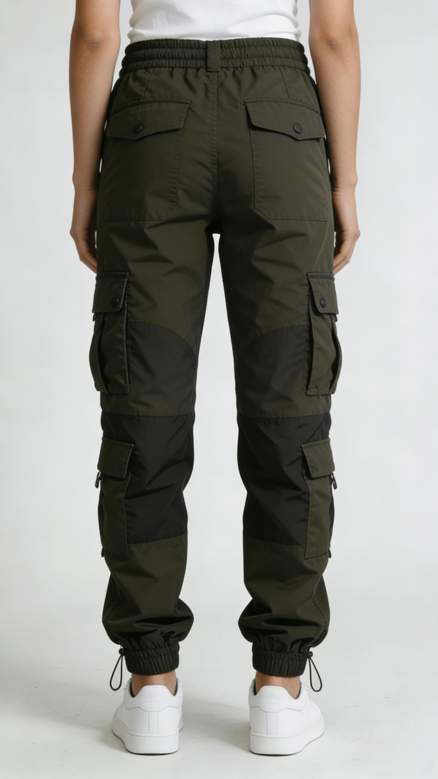 Olive Green Multi-Pocket Drawstring Cargo Jogger Pants - Image 3