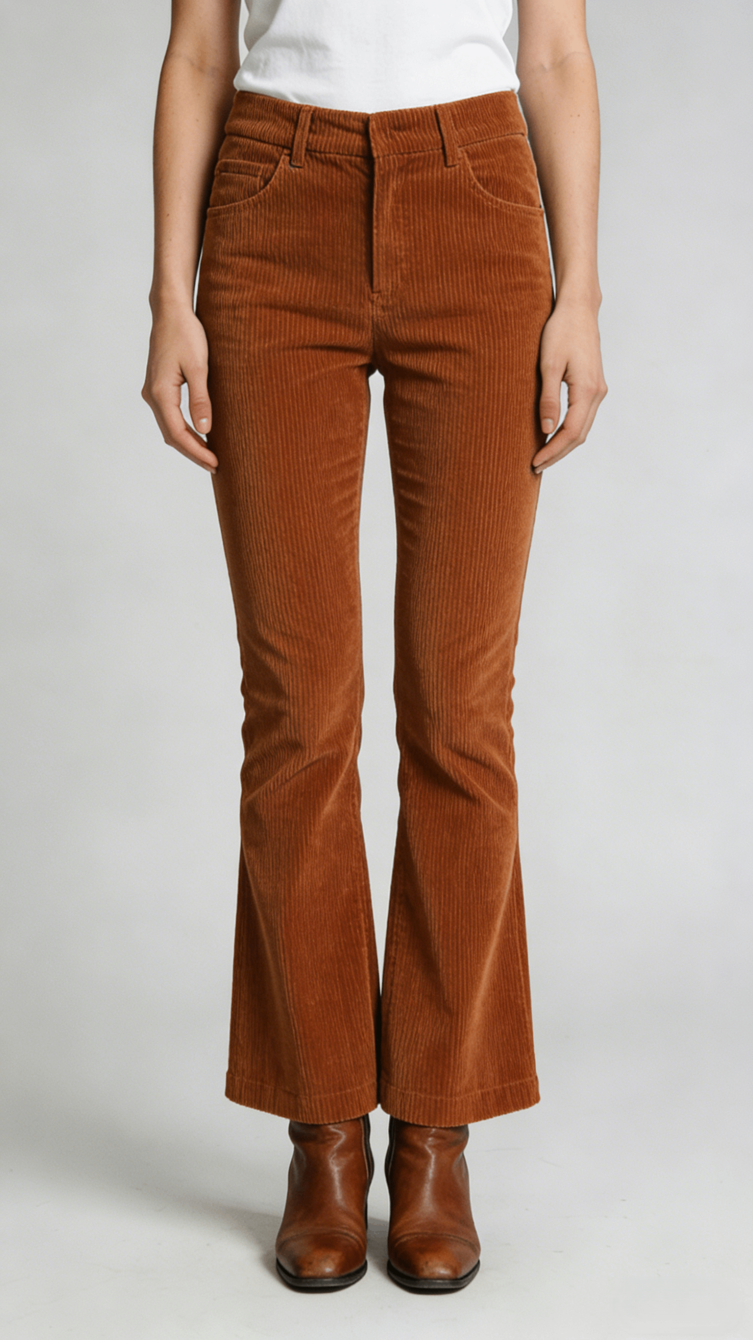 Rust Brown Corduroy High Waist Flare Pants