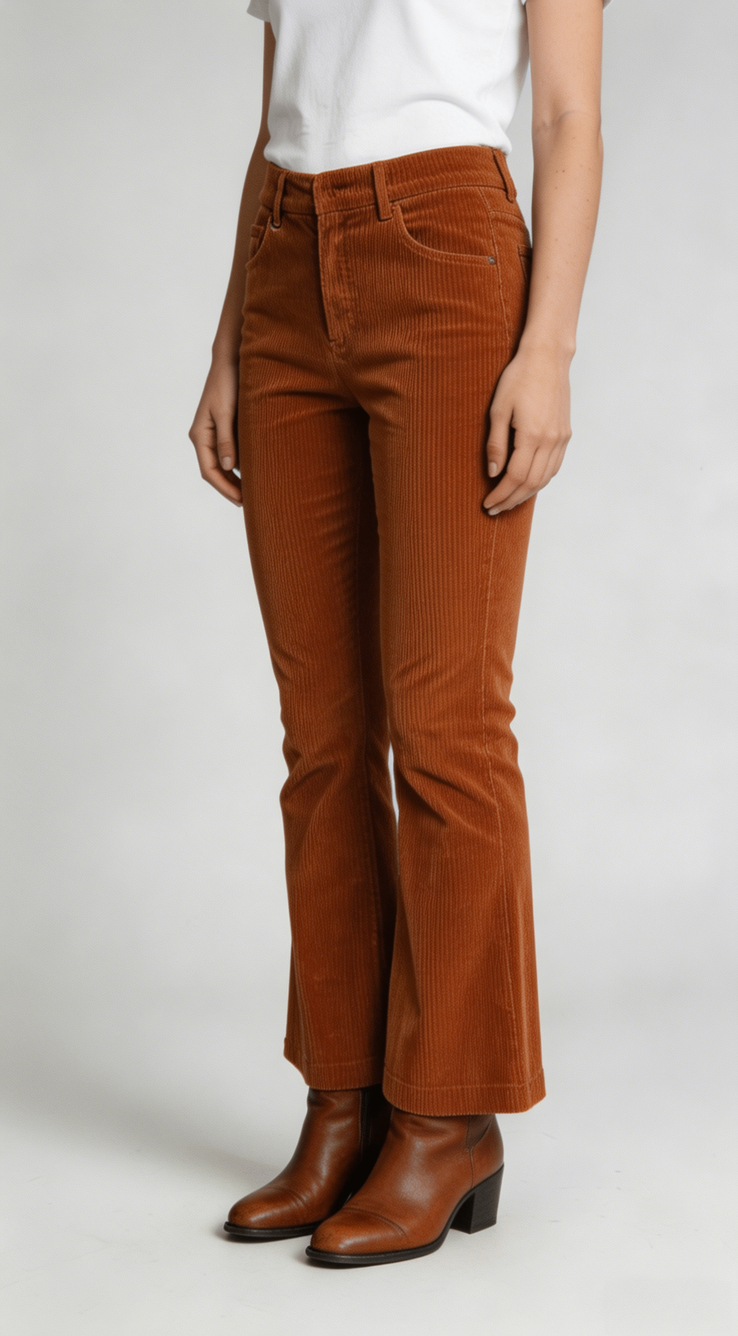 Rust Brown Corduroy High Waist Flare Pants - Image 2