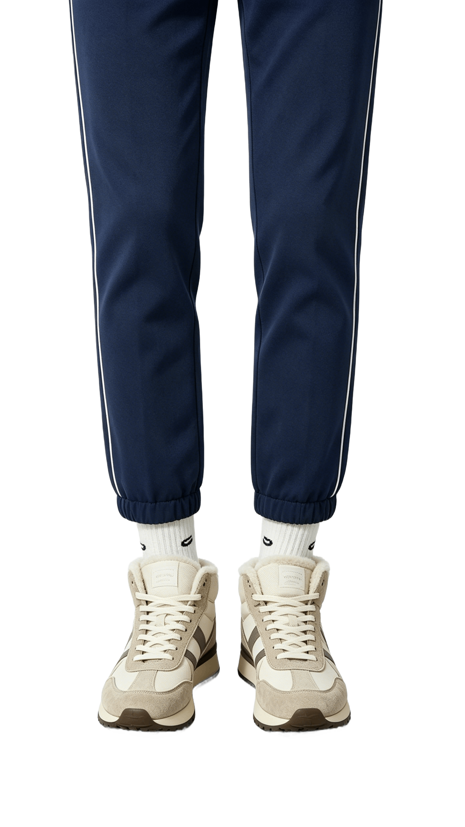 Beige Shearling-Lined Mid-Top Sneakers