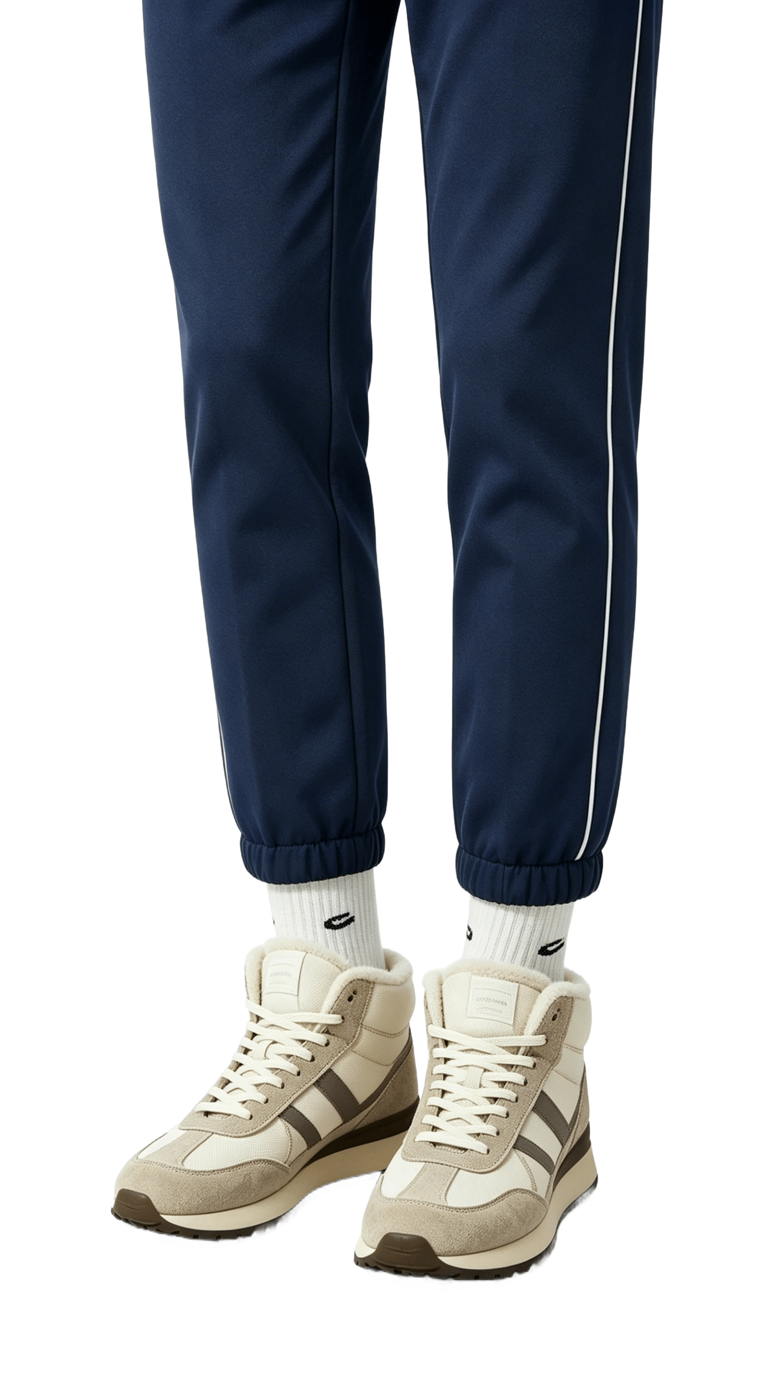 Beige Shearling-Lined Mid-Top Sneakers - Image 2