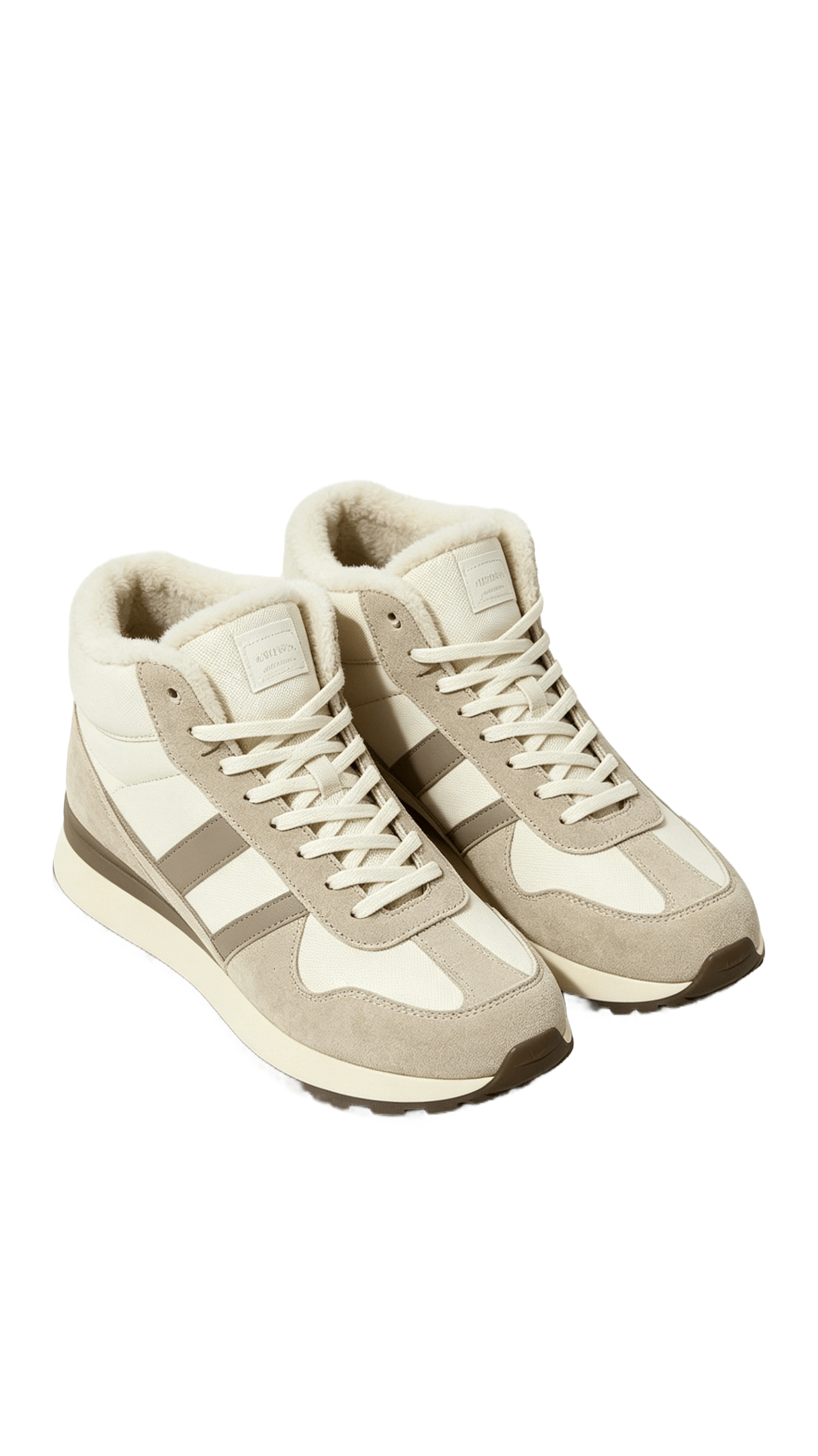 Beige Shearling-Lined Mid-Top Sneakers - Image 3