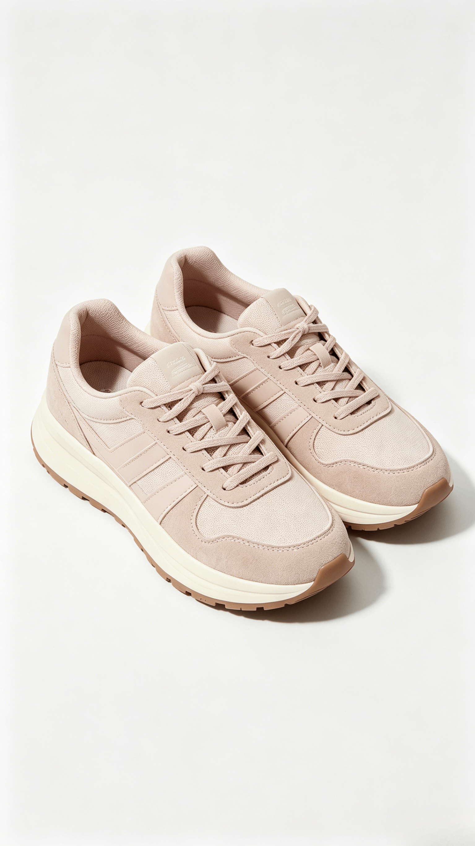 Beige and Blush Pink Retro Sneakers - Image 3