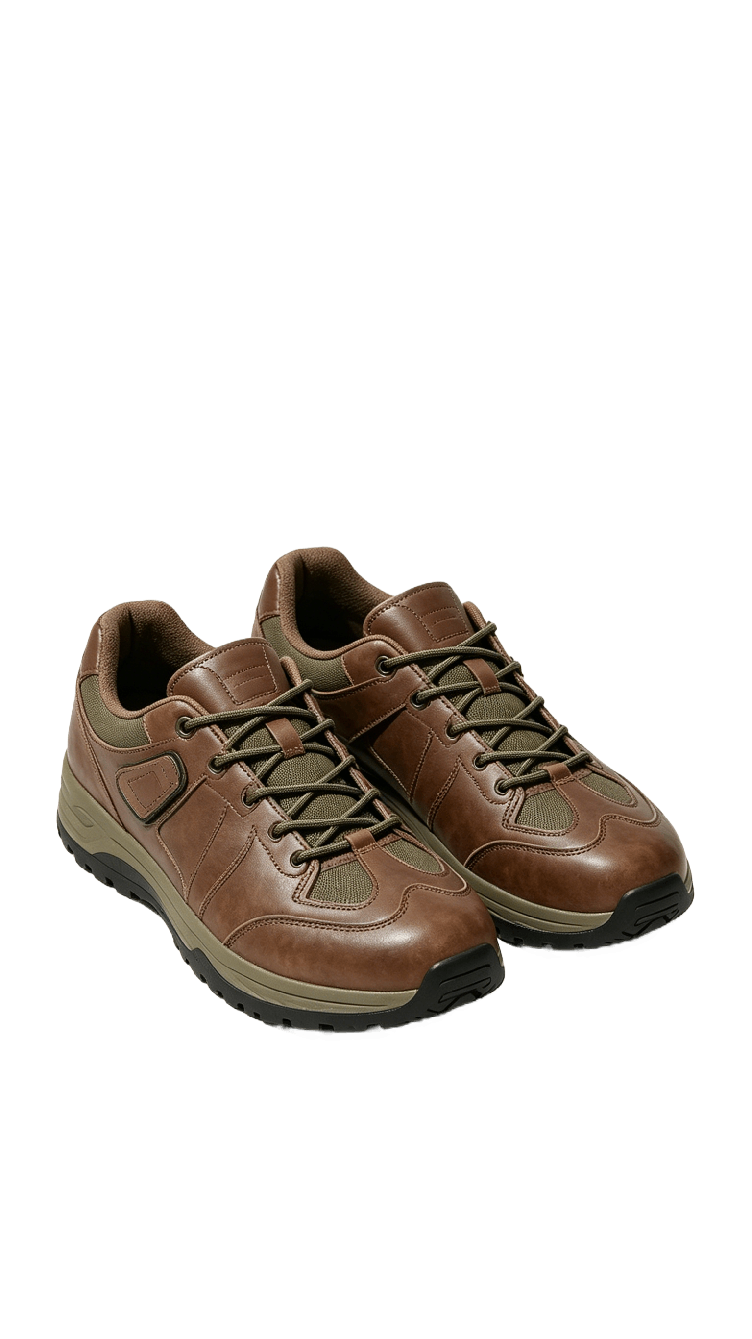 Brown Leather and Green Hiking-Inspired Sneakers - Image 3