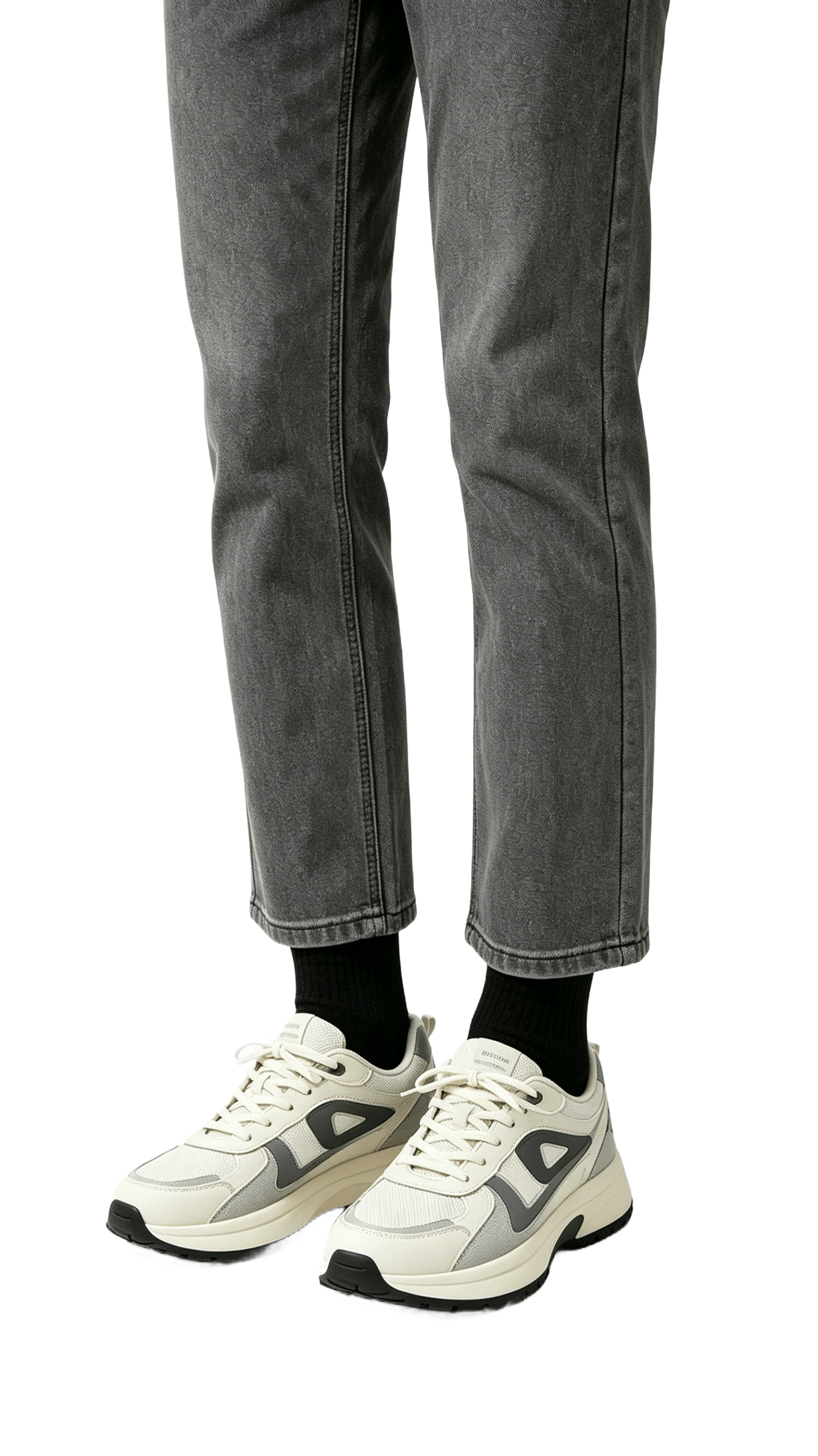 Cream and Gray Retro Sneakers - Image 2