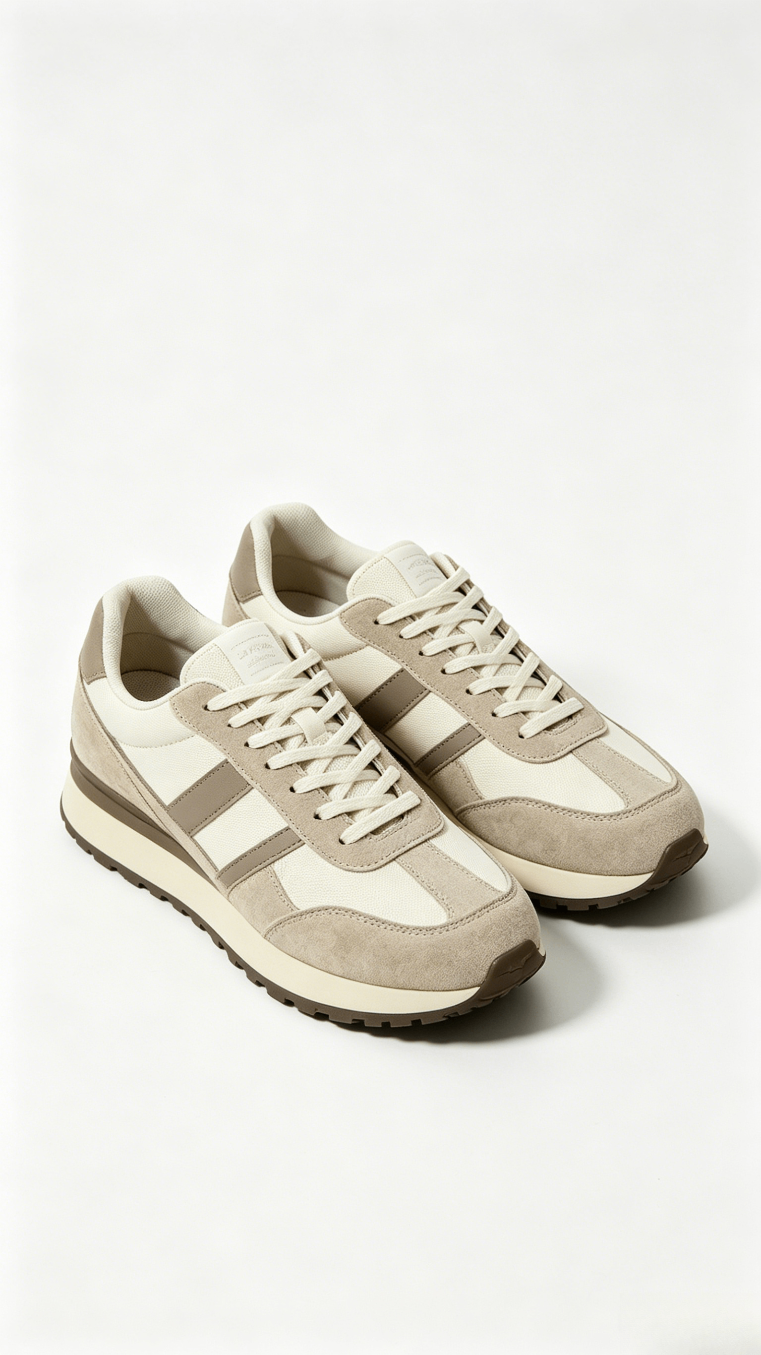Beige and Gray Retro Suede Sneakers - Image 3
