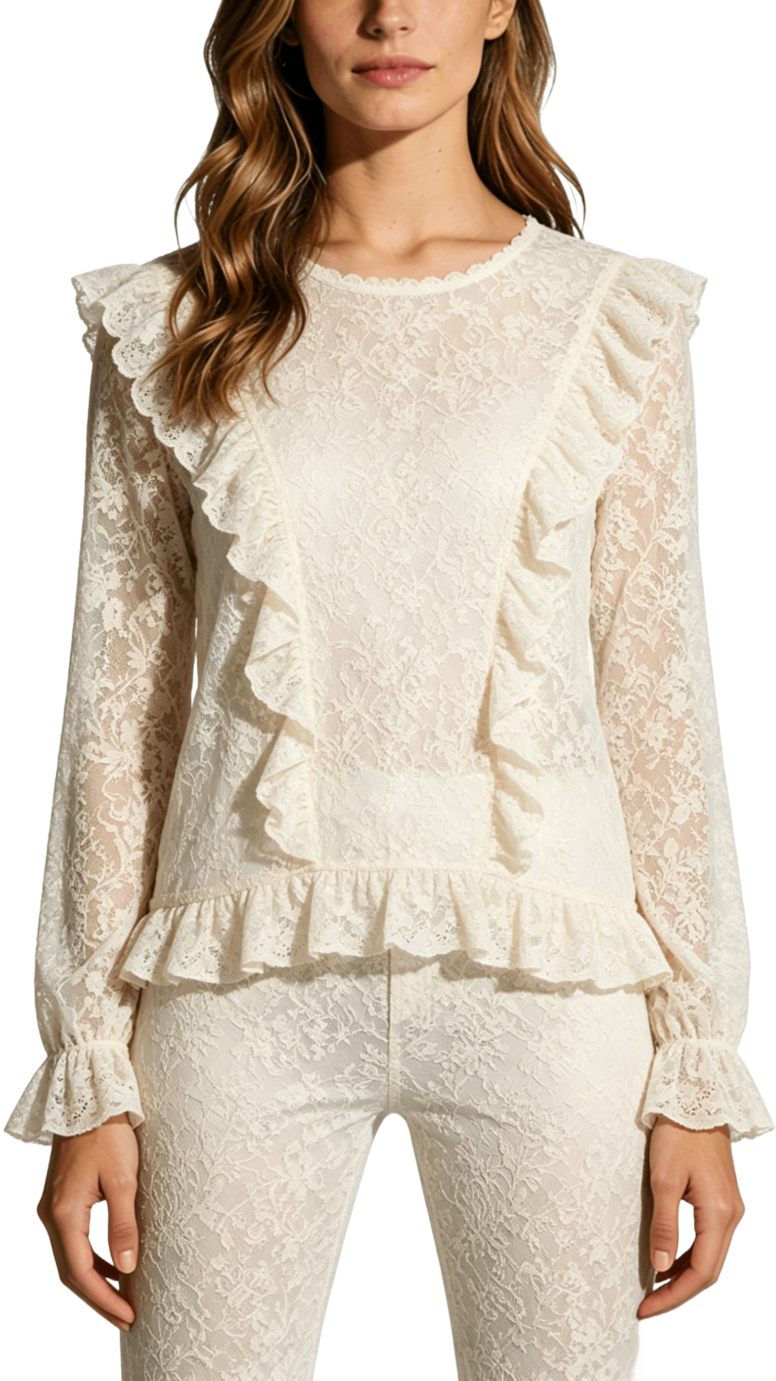 Lace Ruffle Top and Pants Set