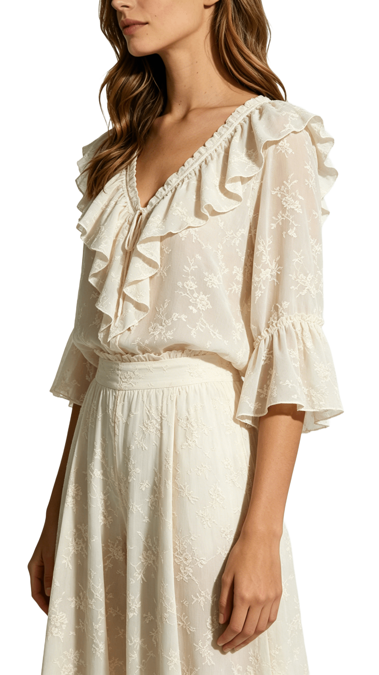 Embroidered Ruffle Blouse and Pants Set - Image 2