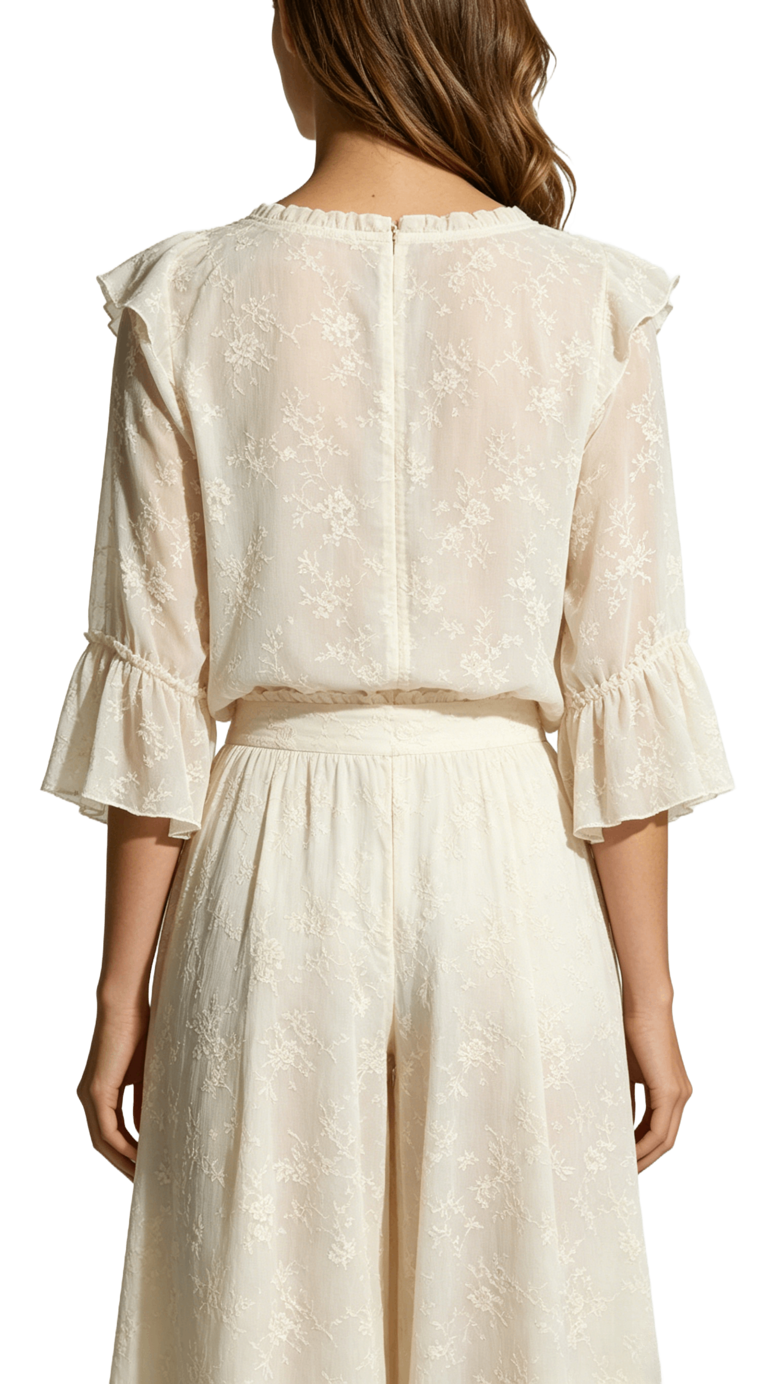 Embroidered Ruffle Blouse and Pants Set - Image 3
