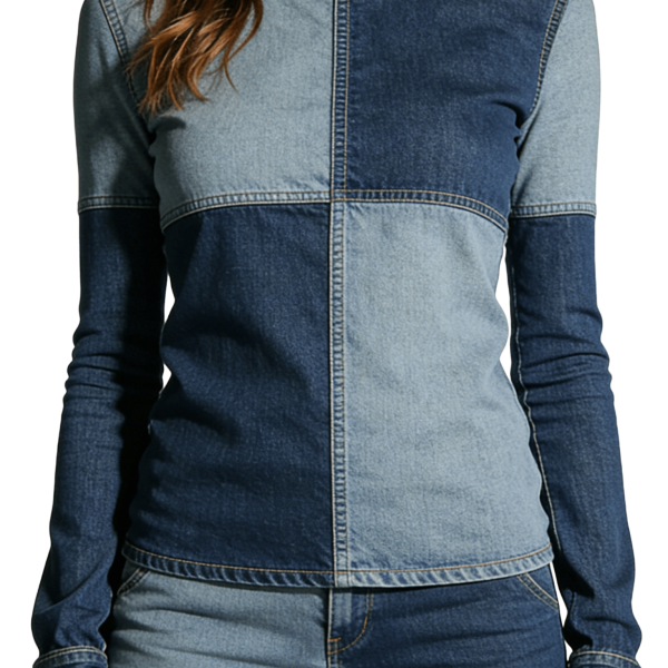 Color-Block Denim Top and Pants Set