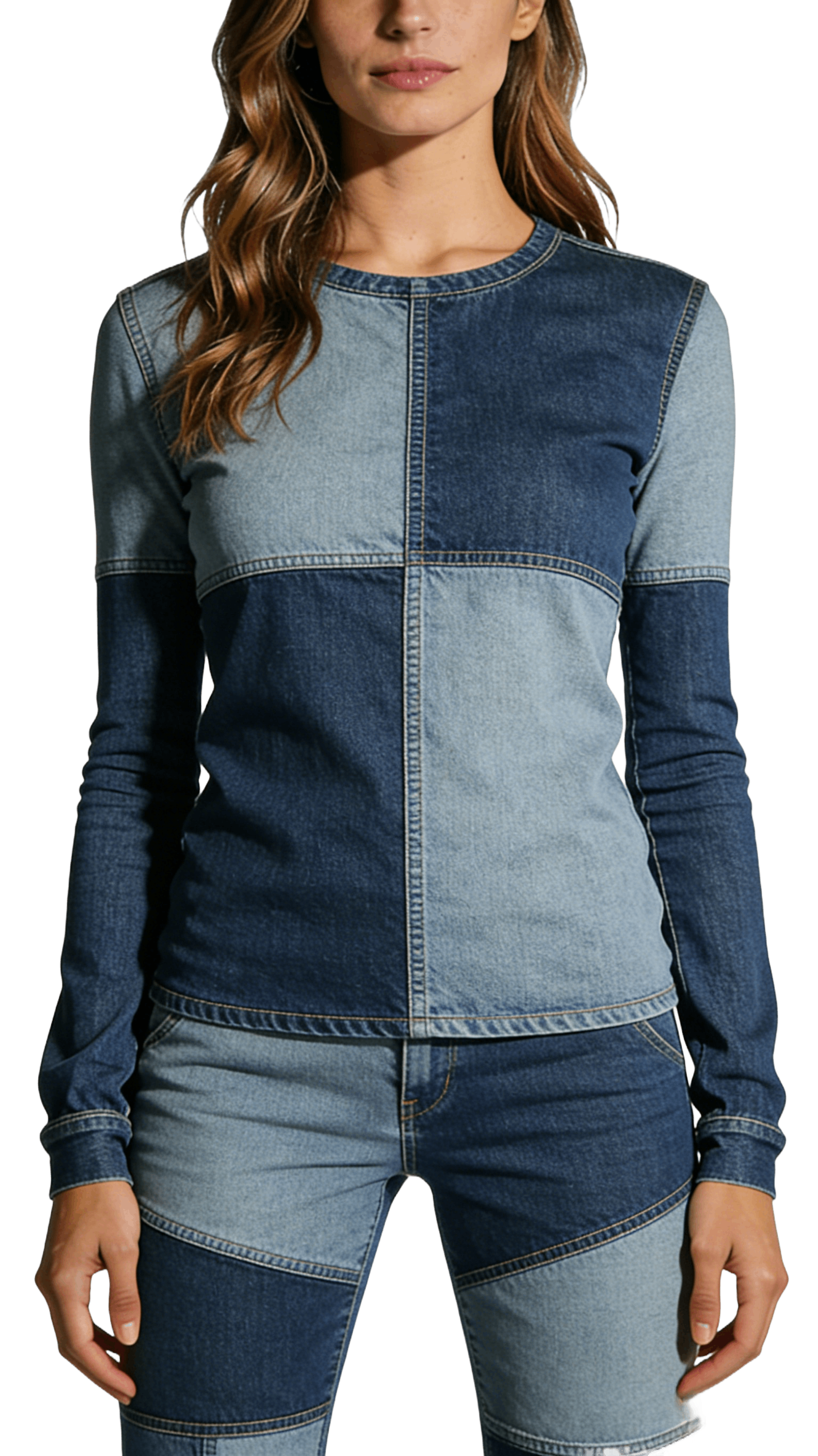 Color-Block Denim Top and Pants Set