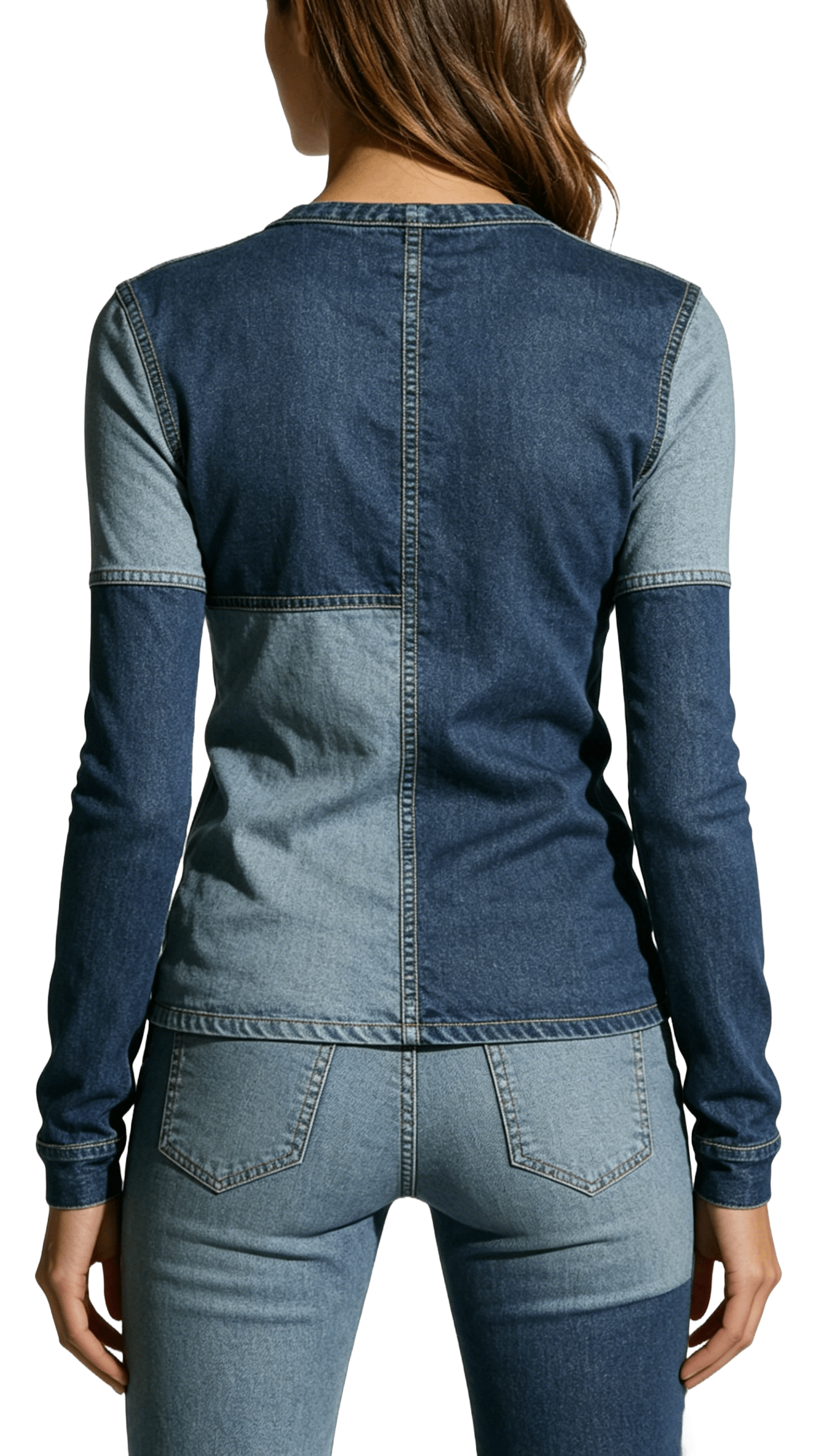 Color-Block Denim Top and Pants Set - Image 3