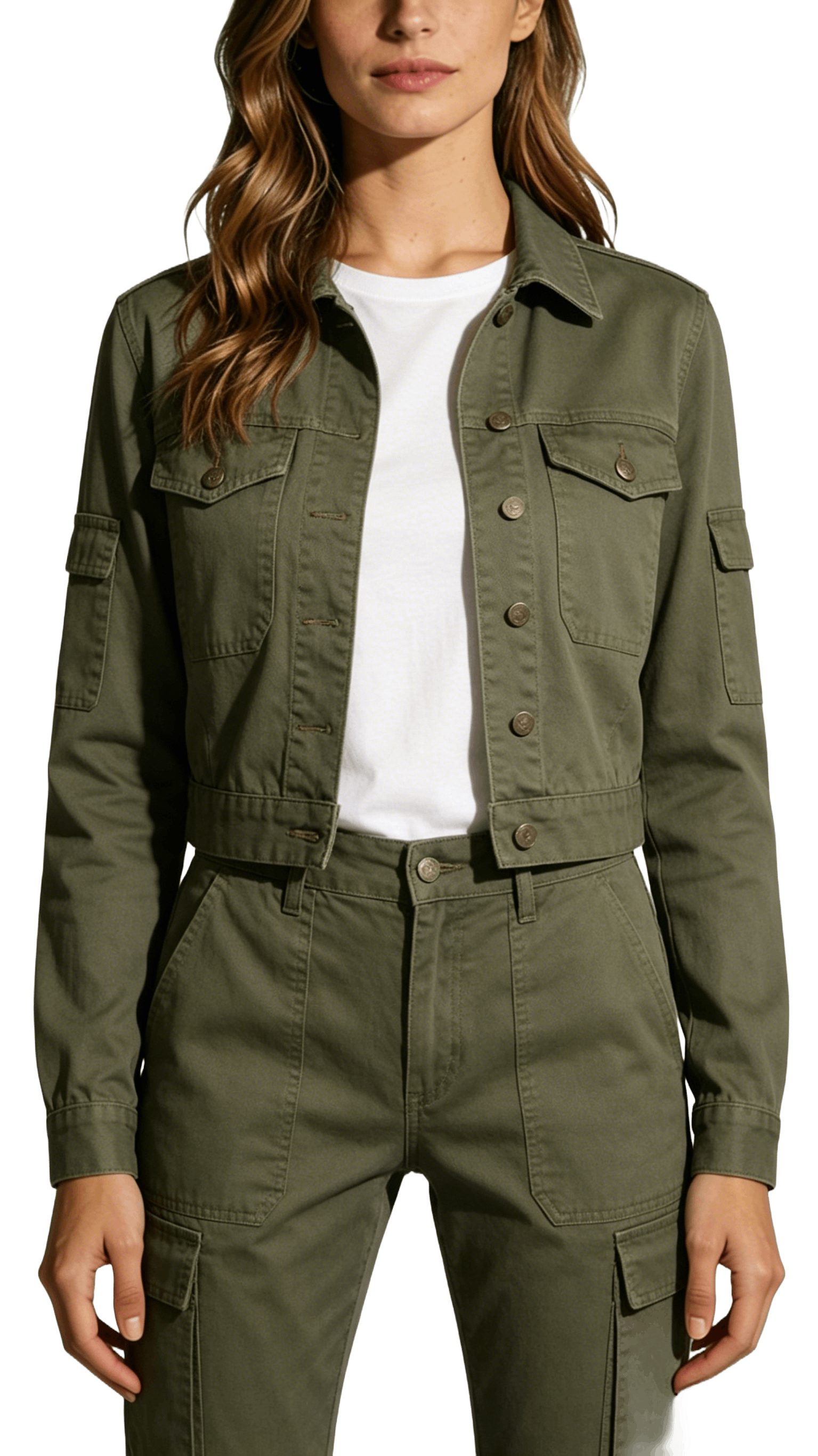 Cropped Cargo Jacket and Pants Set