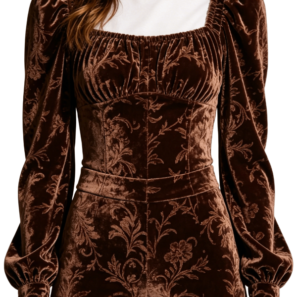 Burnout Velvet Puff Sleeve Top and Pants Set