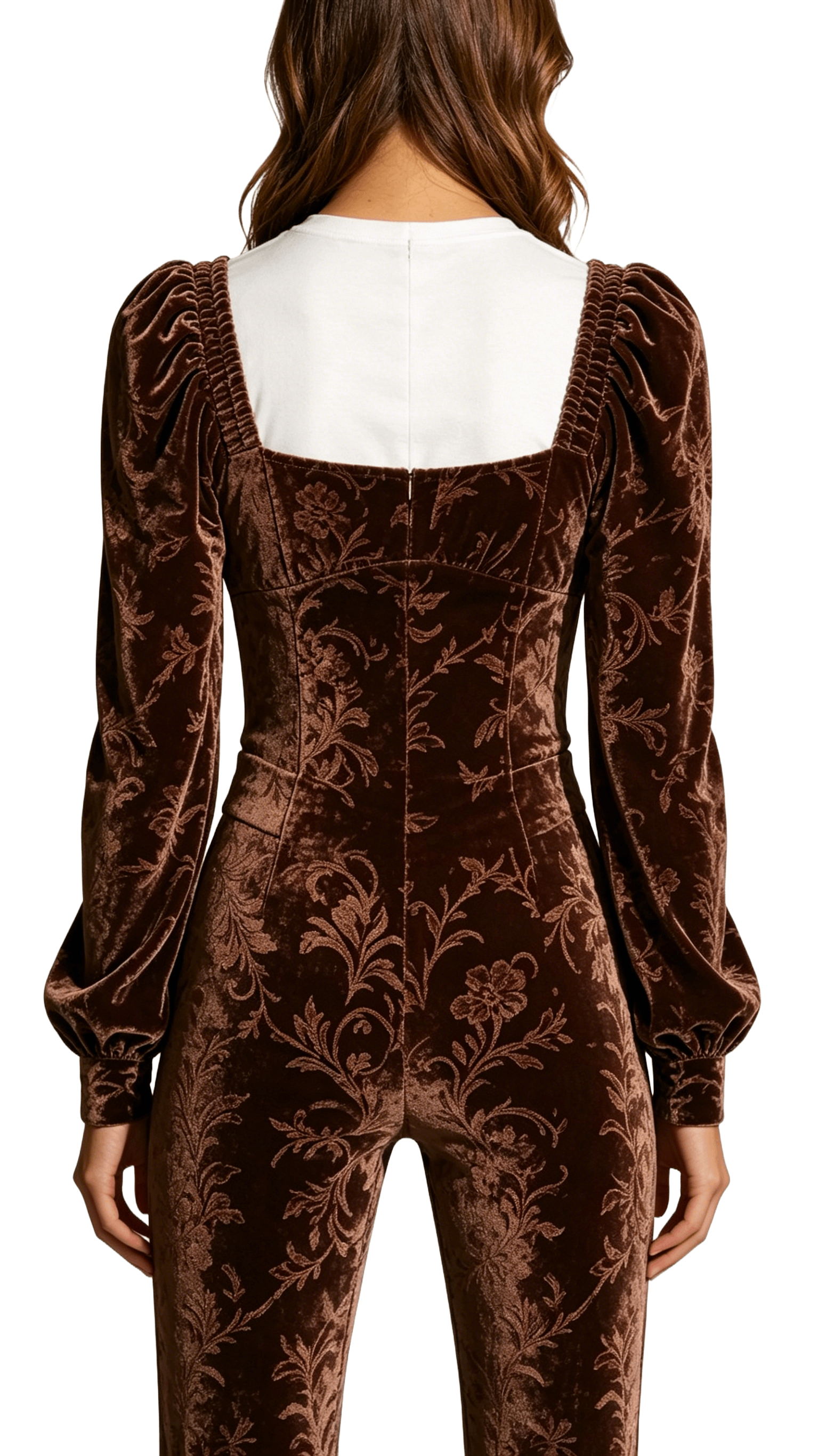 Burnout Velvet Puff Sleeve Top and Pants Set - Image 3