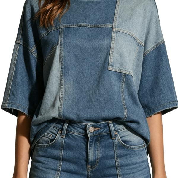 Color-Block Denim Top and Pants Set