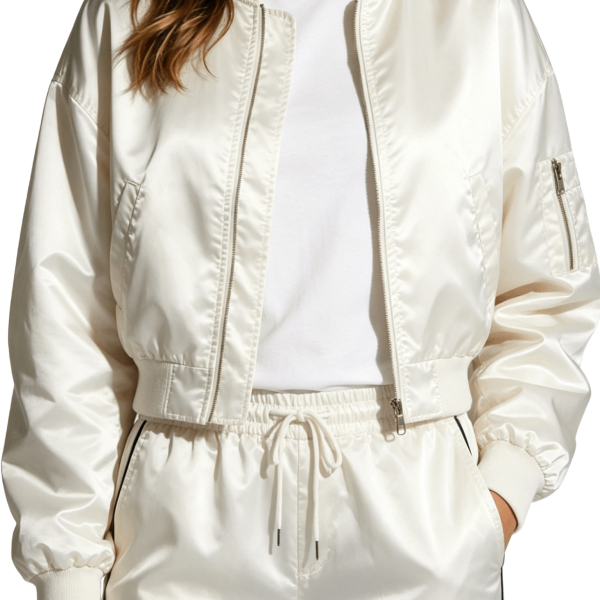 Cropped Satin Bomber Jacket and Jogger Set